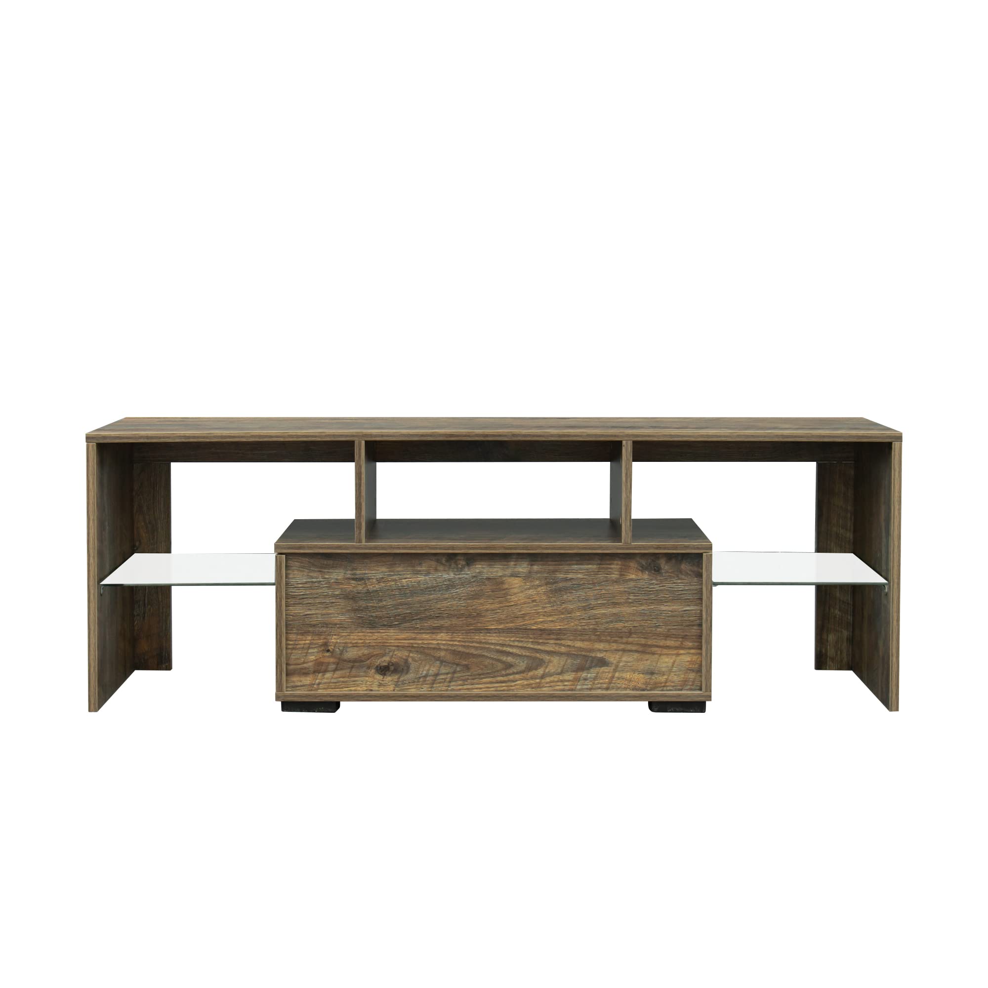 RGB LED TV Stand with Storage for Flat Screen TVs & Gaming Consoles - Modern Grey Oak Entertainment Center for Living Room, Bedroom & Lounge Room Decor