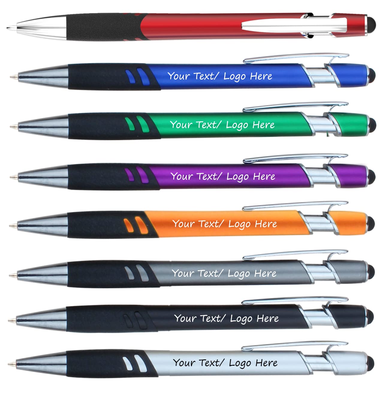 Custom Logo Pens Bulk 200 Pack - Dual Tip Stylus & Ballpoint Pen for Touch Screen & Writing - Black Ink Promotional Giveaways for Business Marketing, Corporate Events, Wedding Favors & Party Supplies