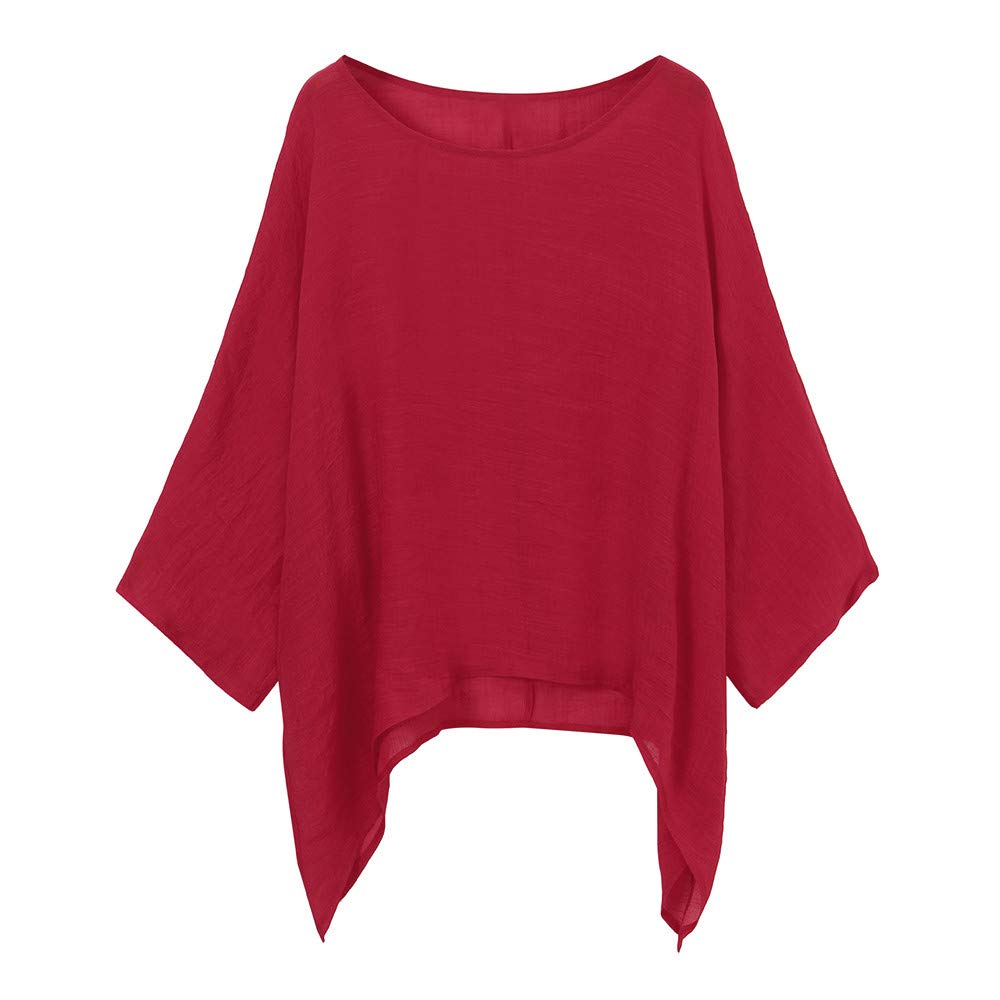 Aunimeifly Women's Cotton Linen Tunic Top - Solid Color Casual 3/4 Sleeve Blouse - Plus Size Loose Fit T-Shirt for Everyday Wear, Office & Summer Outfits
