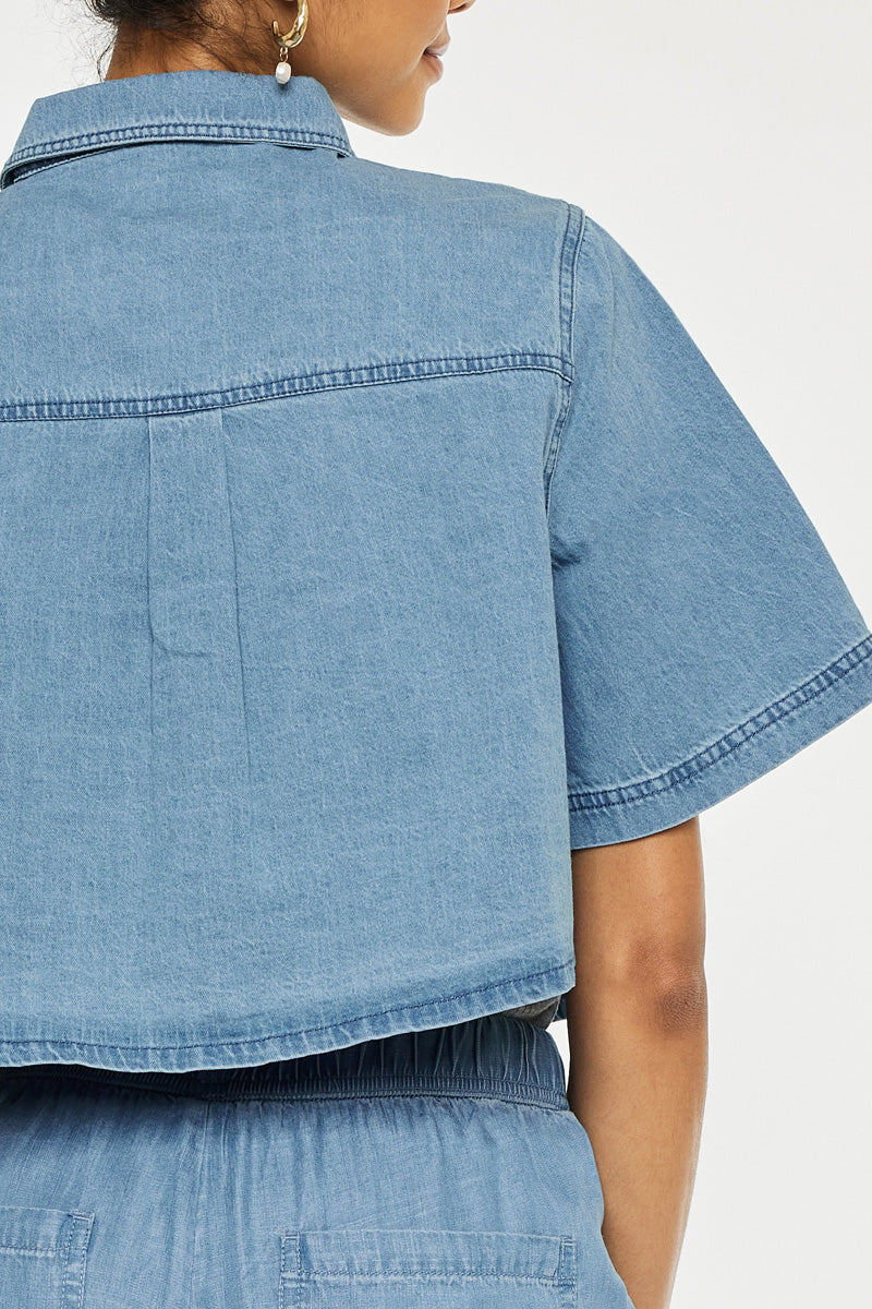 Alannah Sleeve Cropped Shirt for Women - Stylish Short Sleeve Blouse, Casual Summer Tops, Perfect for Beach Outings and Weekend Brunch