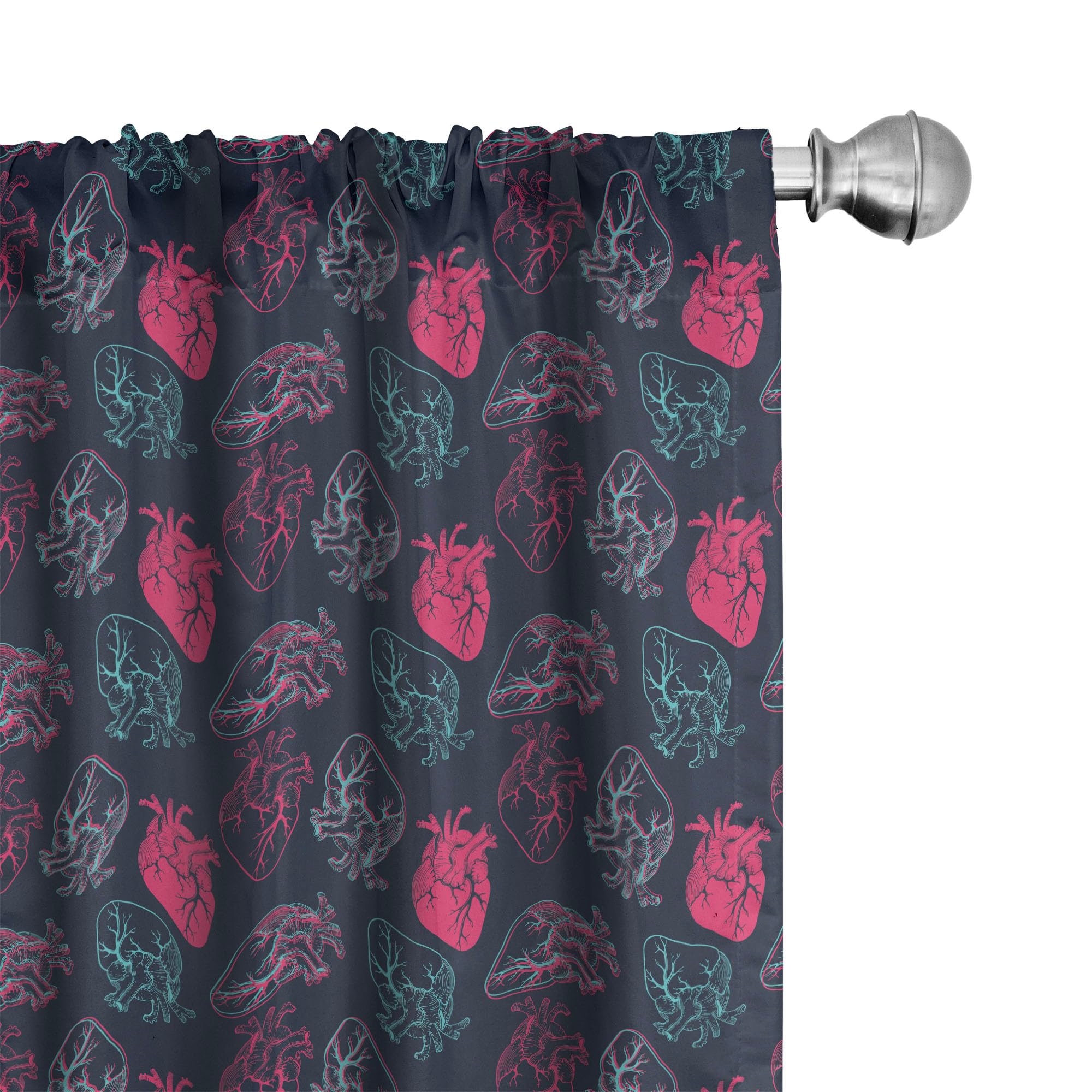 Ambesonne Human Anatomy Curtains - Anatomical Heart Veins & Stems Design, 2 Panel Window Treatments for Living Room & Bedroom, 28