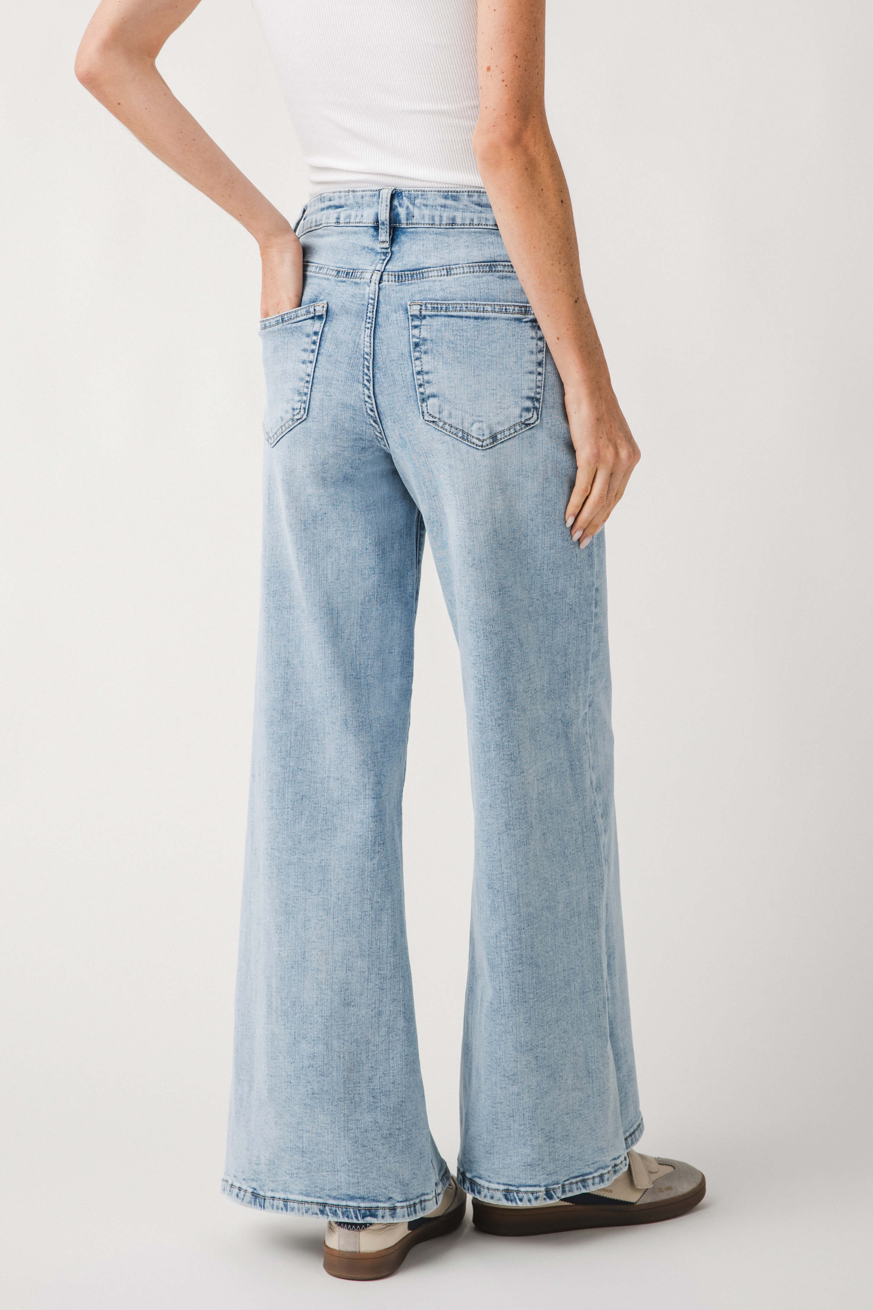 Risen Frannie High Waisted Palazzo Jeans for Women - Comfortable Wide Leg Stretch Pants for Casual Wear, Office & Travel