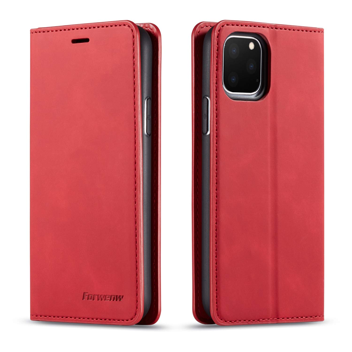 Premium PU Leather Magnetic Flip Wallet Case for iPhone 11 Pro Max (6.5 inch) - Shockproof Card Holder with Kickstand & Hidden Adsorption | Perfect for Business, Travel & Daily Use (Red, 2019 Model)