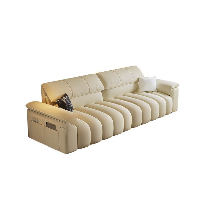 Minimalist Modern 4/5/2 Seater Chalk Sofa with Arms, 2 Pillows & Storage - Stain Resistant Fabric - Perfect for Living Room, Lounge & Small Spaces