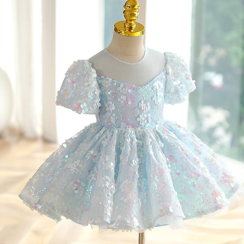 Sparkly Mint Green Sequin Flower Girl Dress for Weddings & Special Occasions – Elegant Princess Gown for Kids & Toddlers