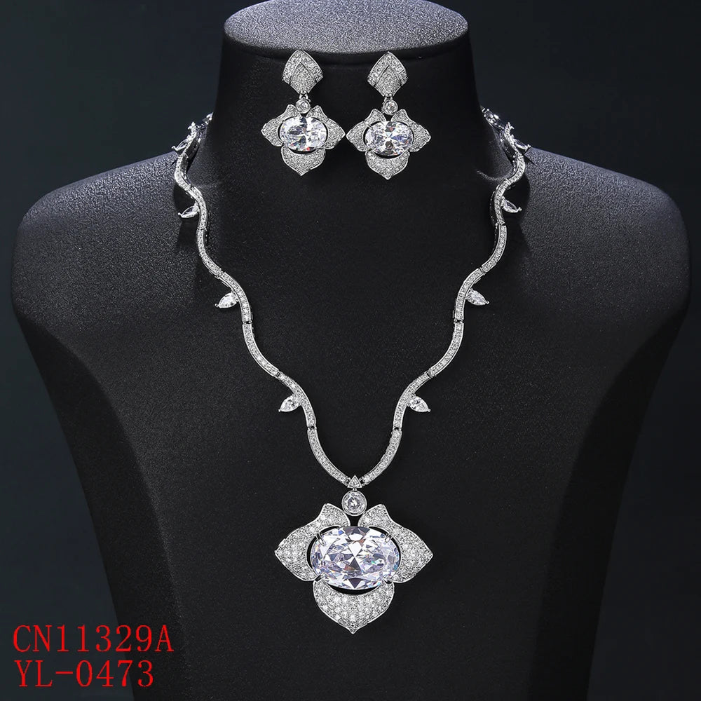 Luxury Cubic Zirconia Bridal Wedding Jewelry Set for Women - Elegant Pendant Necklace & Earrings Set CN11329A - Perfect for Weddings, Anniversaries, and Special Occasions