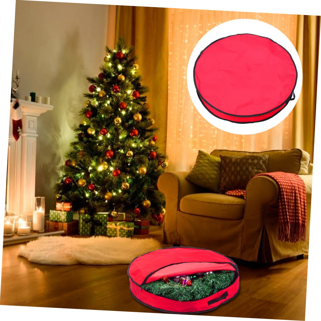Hemoton 1PC Large Christmas Wreath Storage Bag - Durable Oxford Fabric Round Wreath Container with Zipper for Holiday Decor, Artificial Flowers & Clothes - Perfect for Seasonal Storage, Travel & Home Organization