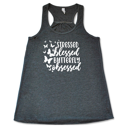 Stressed, Blessed, Butterfly Obsessed T-Shirt - Cute Butterfly Graphic Tee for Women - Perfect for Casual Wear, Gifts & Butterfly Lovers