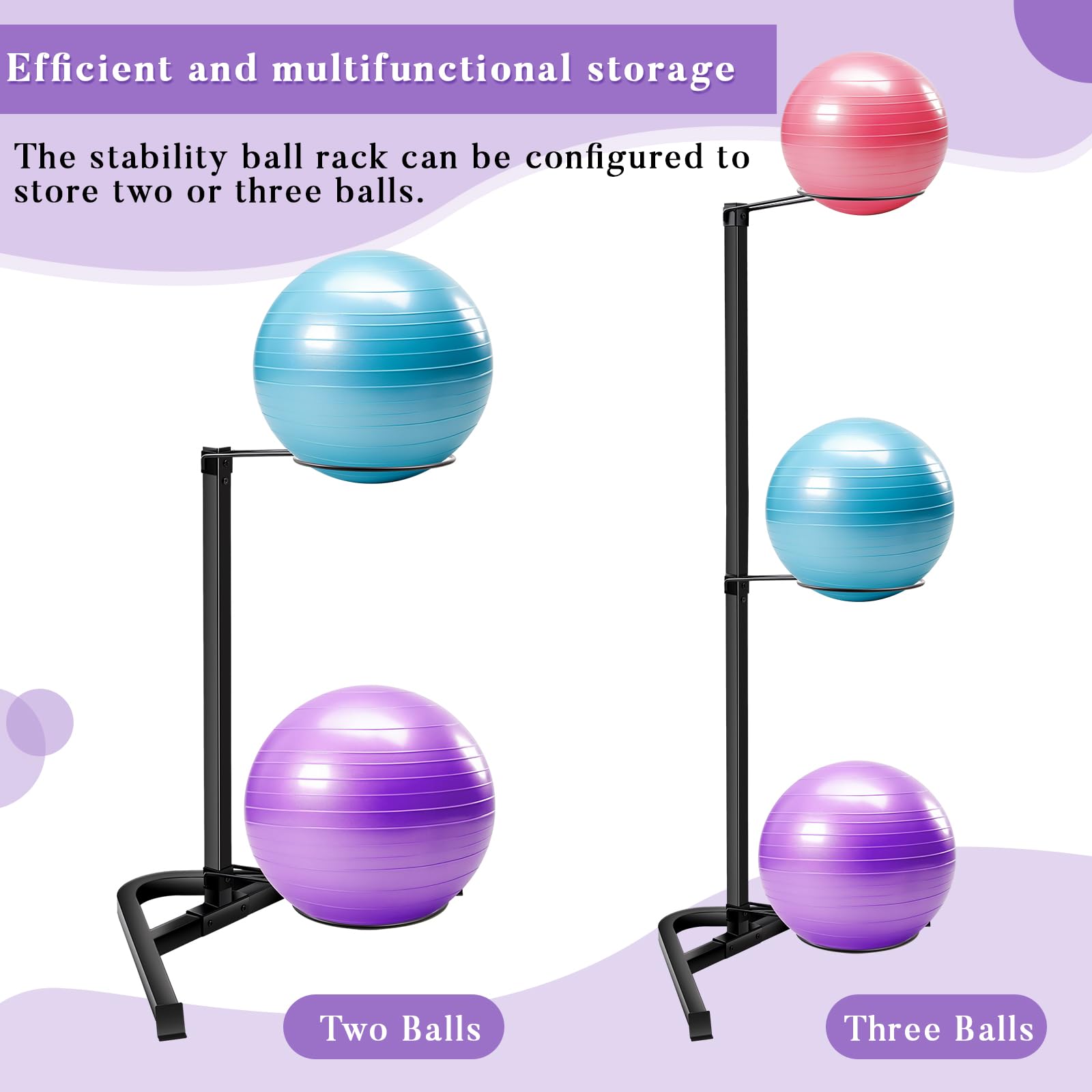 Blulu Vertical Yoga Ball Holder Stand - Heavy Duty Steel Frame Stability Ball Rack for Home & Commercial Gyms - Stores 3 Exercise Balls - Perfect for Yoga Studios, Fitness Centers & Home Workout Spaces