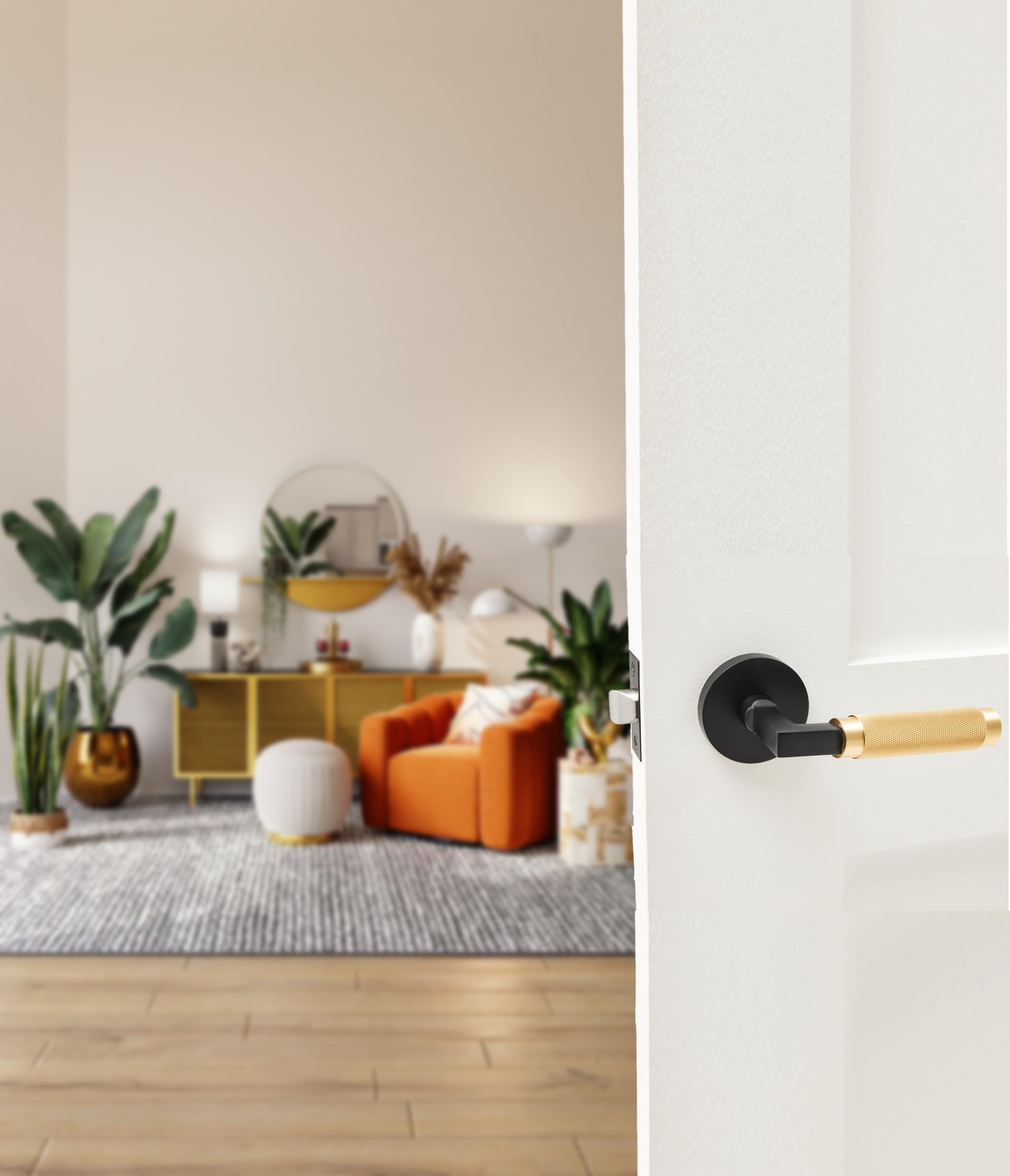 Monte Carlo Solid Brass Door Handle - Matte Black & Satin Brass Gold - Hallway, Closet & Passage Door Lever - Durable & Stylish for Home, Office & Commercial Spaces