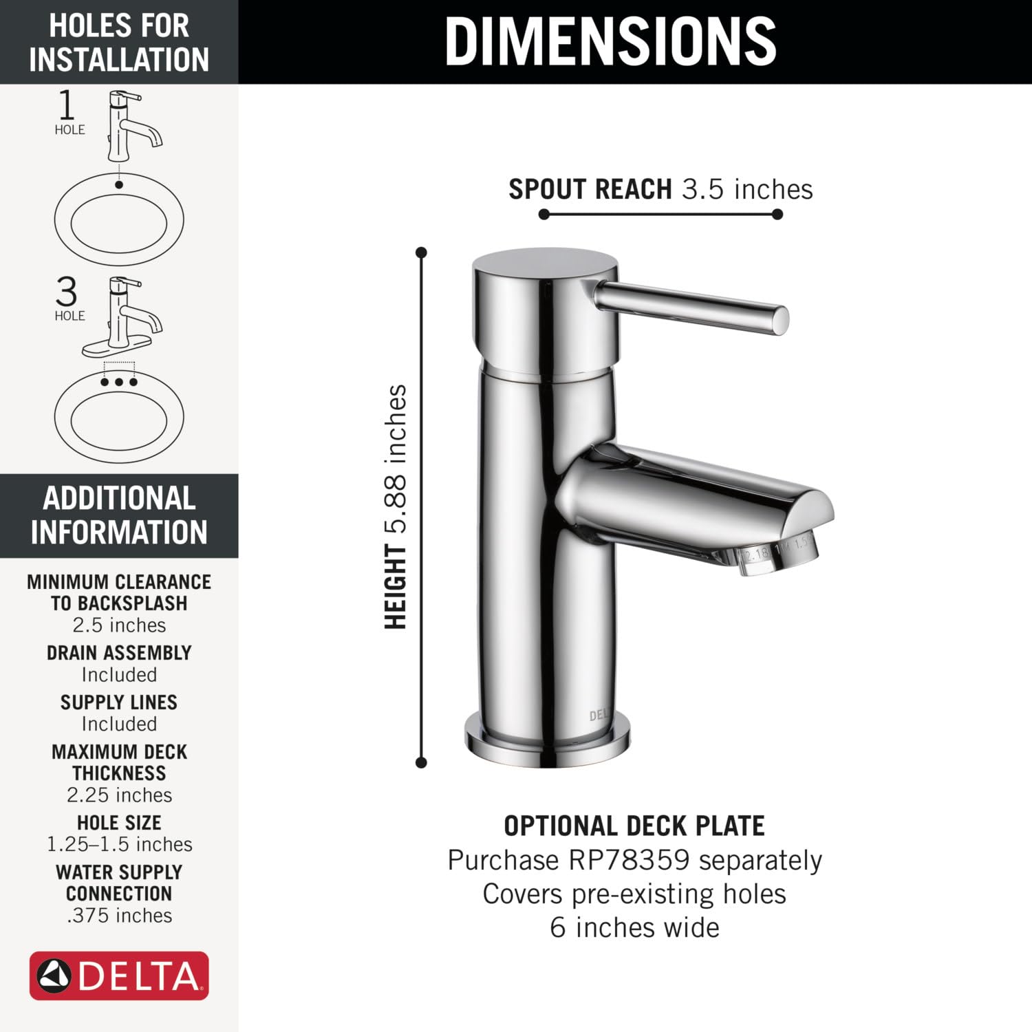 Delta 559LF-SSPP Modern Single-Handle Bathroom Sink Faucet - Brushed Nickel Finish, 7.25