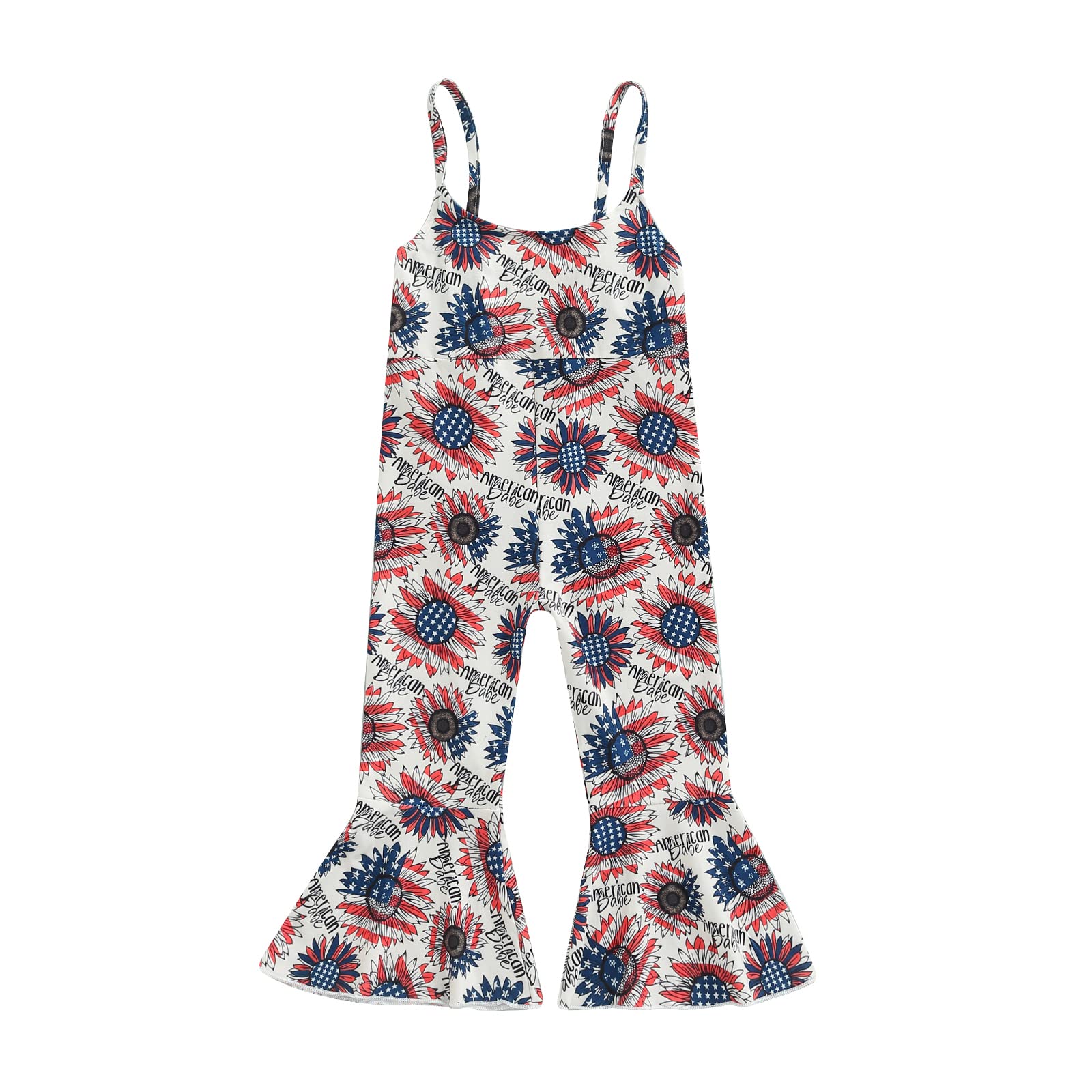 Jaweiwi Baby Girls Jumpsuit - Sleeveless Spaghetti Strap Romper with Stars & Stripes Print, Bell Bottom Playsuit for Toddlers (6-24 Months) | Perfect for Summer Outfits, Playdates & Photoshoots