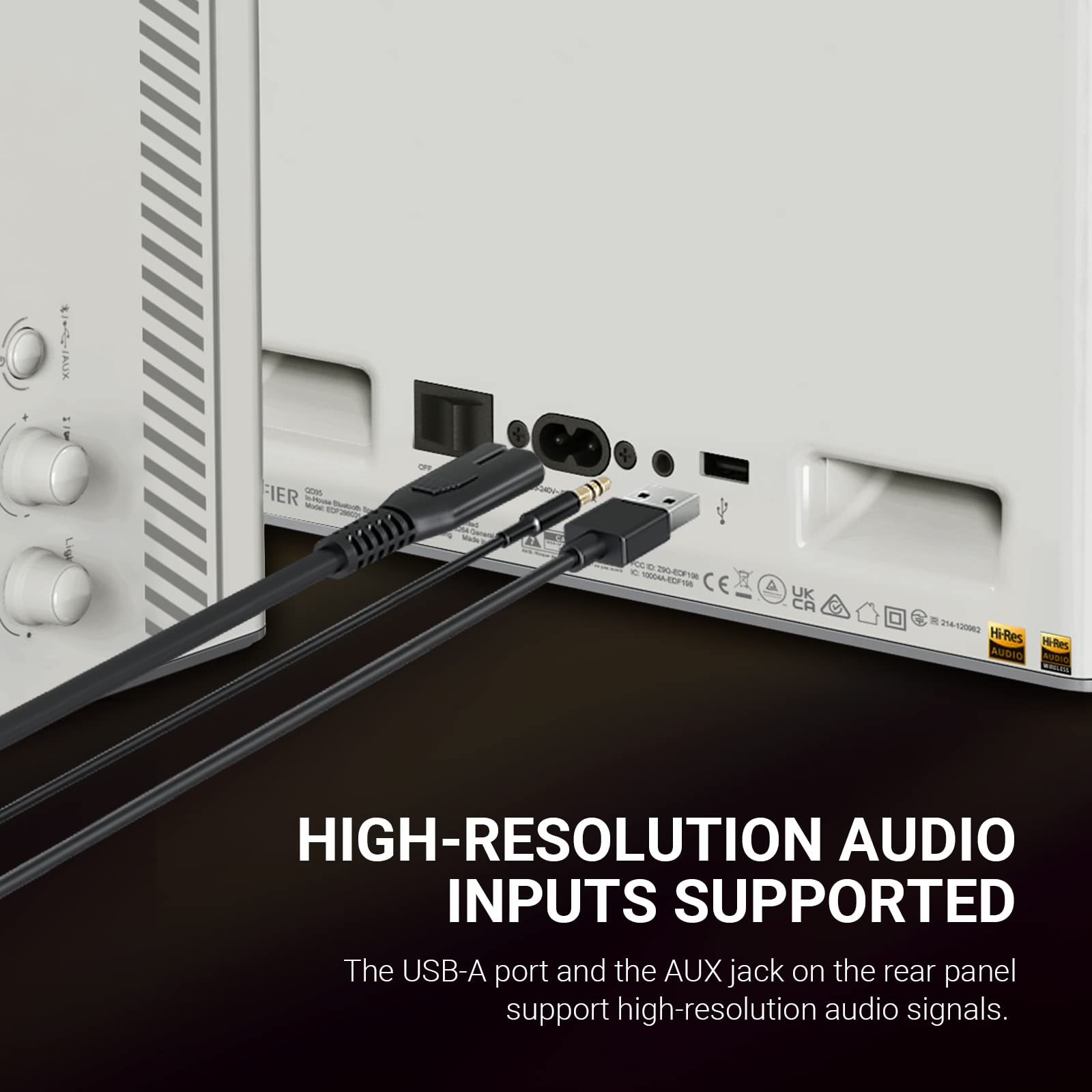 Edifier QD35 Bluetooth Speaker - Hi-Res Audio Wireless Certified, 35W GaN Fast Charging, RGB Light Effects - Perfect for Home, Office & Gaming (White)