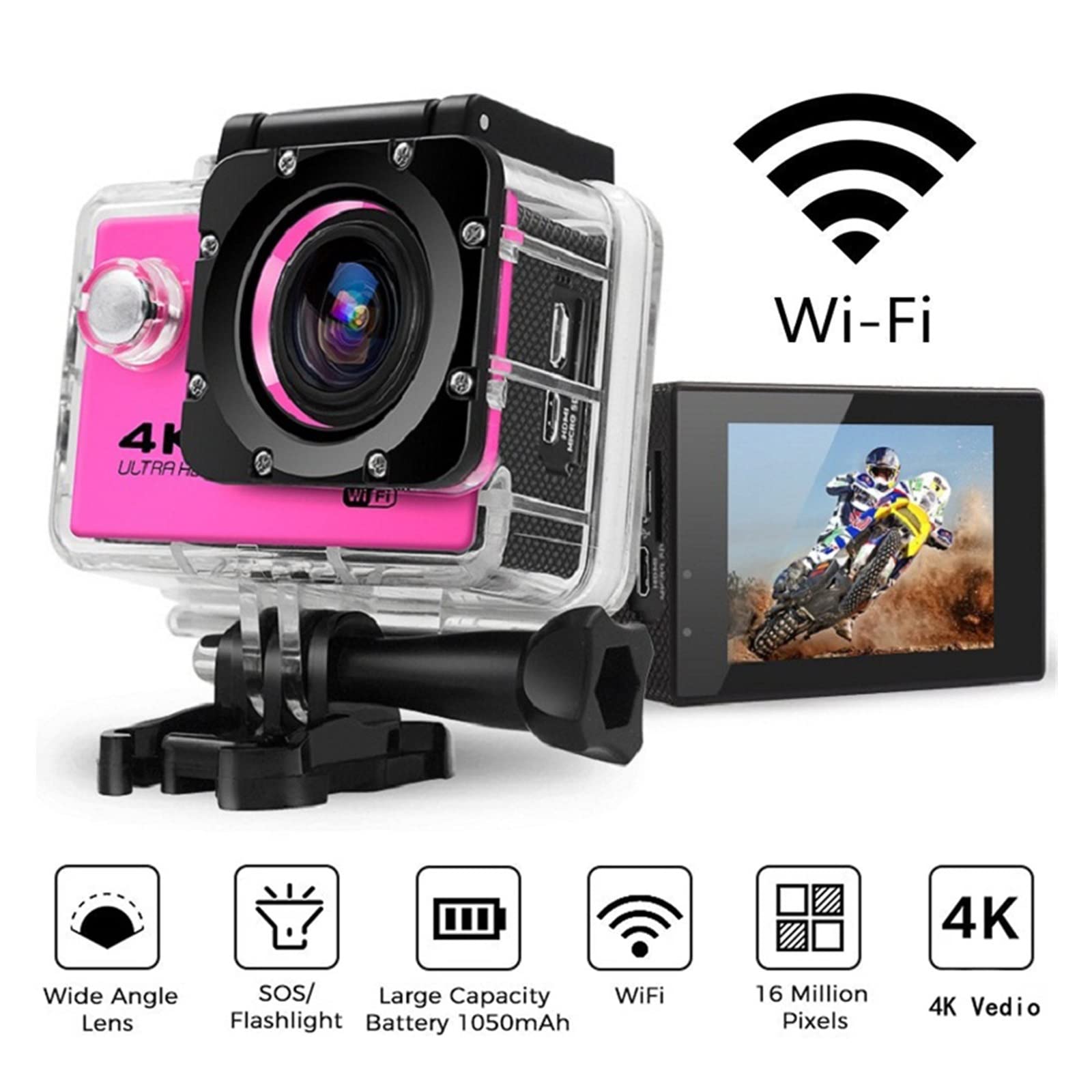 BODORME 4K Ultra HD Action Camera - 30fps Waterproof Sports Camera with Remote Control for Outdoor Adventures, Motorcycle Helmet, Diving & Extreme Sports (No SD Card Included, Silver)