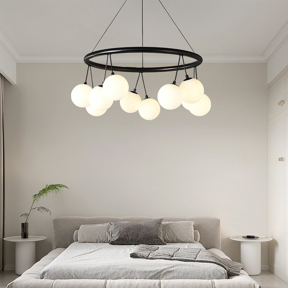 Jarvis Round Glass Chandelier - Modern Crystal Ceiling Light Fixture for Dining Room, Living Room & Bedroom | Elegant Lighting Decor for Home Interior