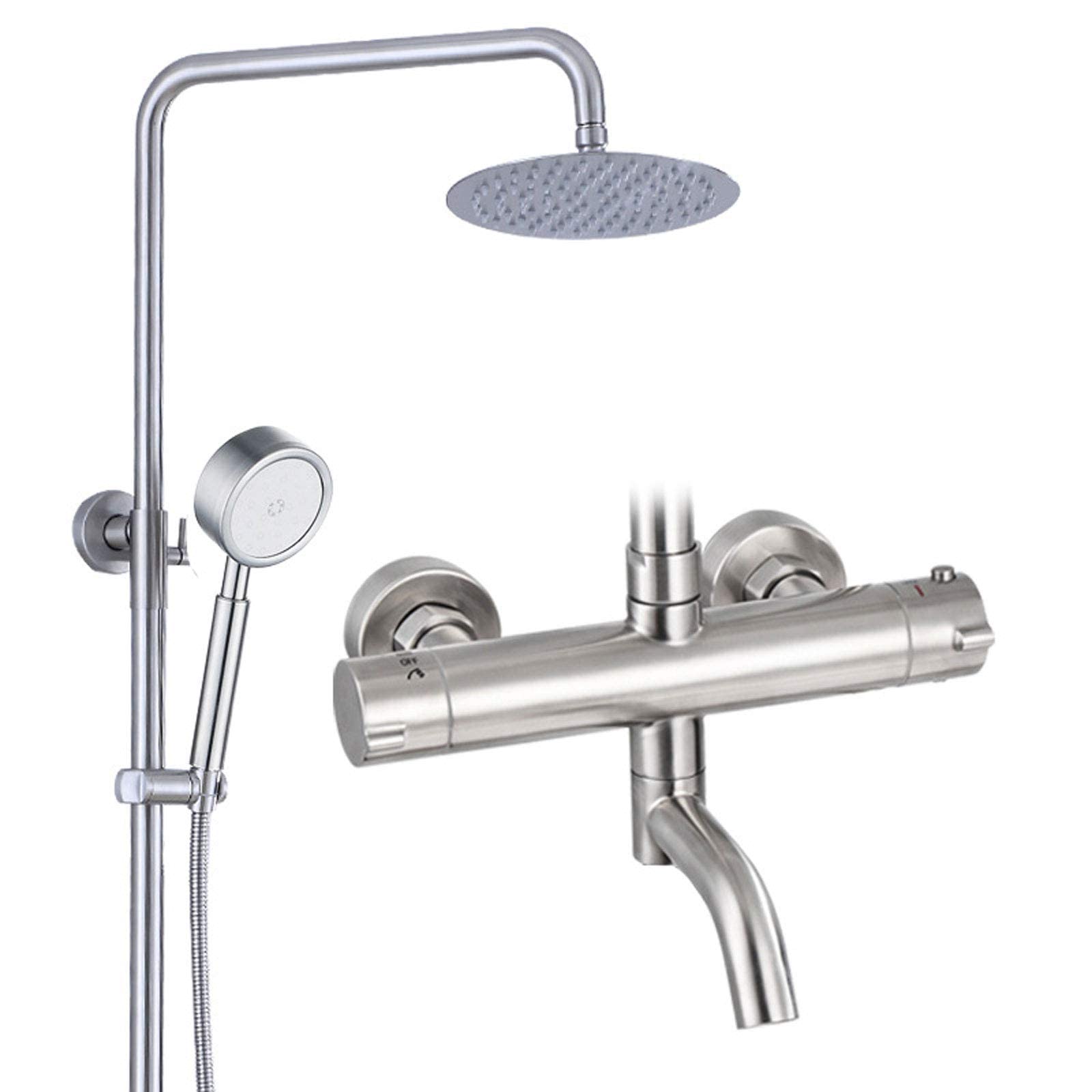 GELISURE Thermostatic Shower System - Stainless Steel Rainfall Shower Set with Adjustable Height Mixer Valve | Overhead Shower Head & Bath Tap | Perfect for Hotels, Gyms & Luxury Bathrooms