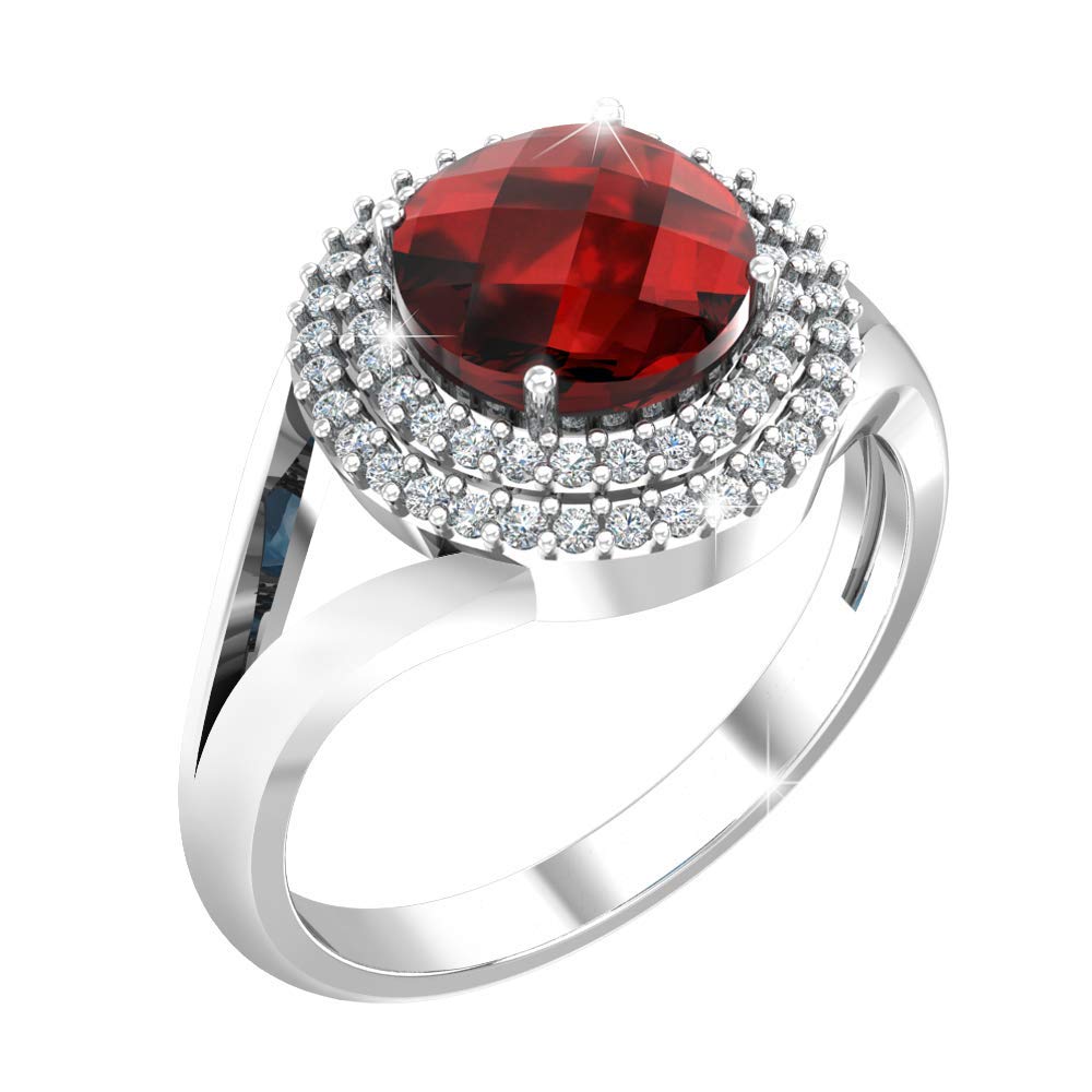 925 Sterling Silver Women's Round Gemstone Birthstone Double Halo Ring - Perfect for Birthdays, Anniversaries & Special Occasions