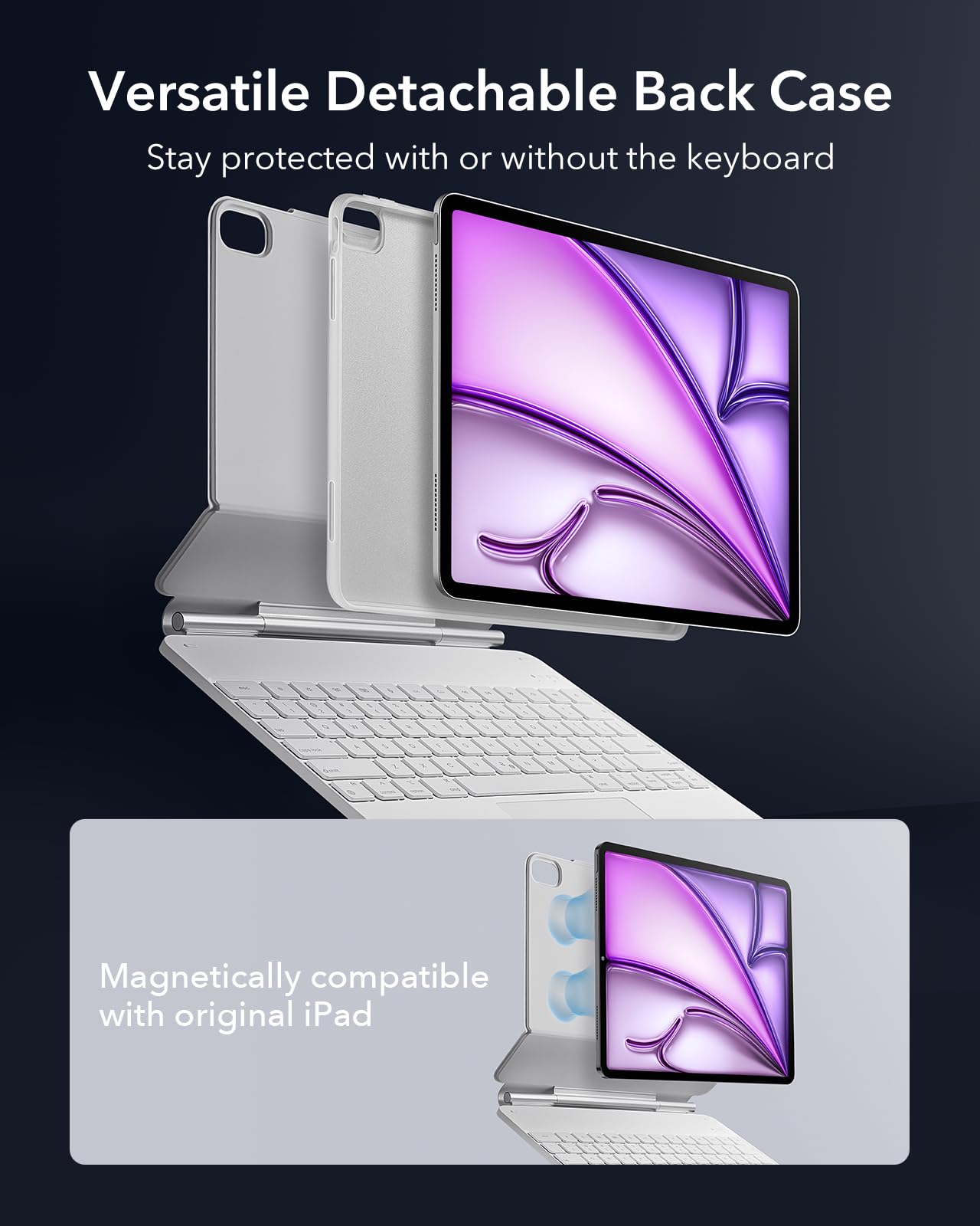 ESR iPad Air 13 Inch Keyboard Case (M3/M2, 2025/2024) - Magnetic Stand, Multi-Touch Trackpad, 360° Protection - White | Perfect for Work, Study & Travel