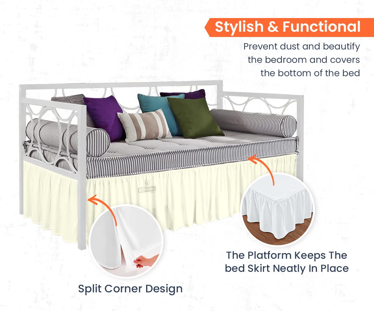 12 Inch Drop Full Size Cream Solid Day Bed Skirt - Stylish Ruffled Split Corner Design - Easy Fit & Wrinkle Resistant Microfiber - Perfect for Guest Beds, Dorm Rooms & Home Decor