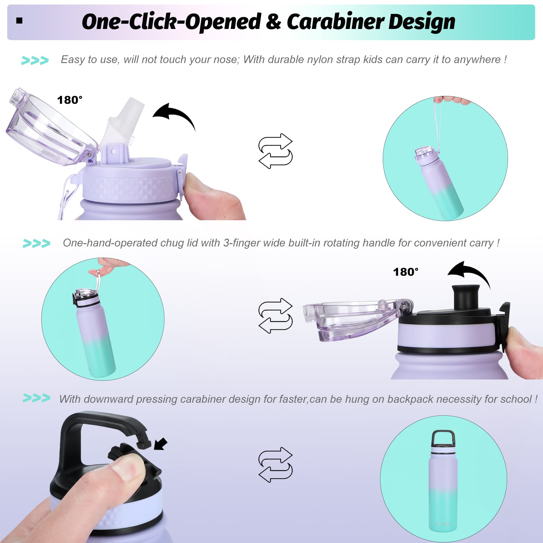 Oldley 20oz Insulated Stainless Steel Water Bottle with Straw - Double-Wall Vacuum Thermal Flask for Kids & Adults - School, Sports, Gym, Hiking, Travel - Purple & Green