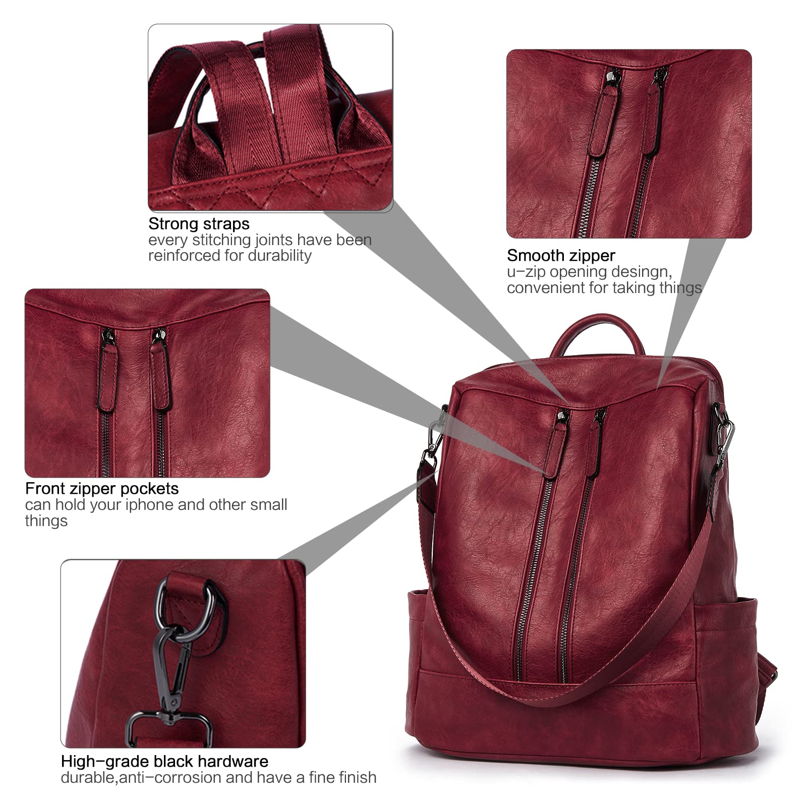 BROMEN Women's Anti-Theft Leather Backpack Purse - Stylish Shoulder Handbag & Bookbag for Work, Travel & College | Fashionable Crossbody Bag for Daily Use