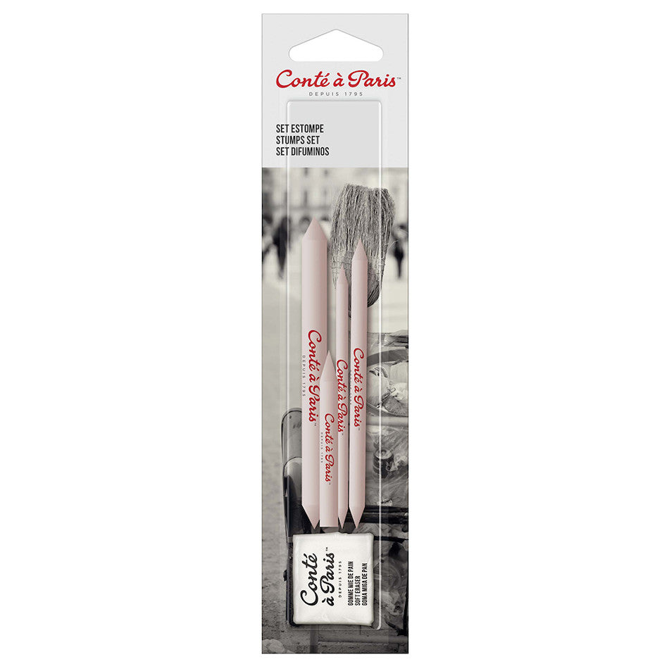 Conté à Paris 3-Piece Blending Stump Set with 1 Kneaded Eraser - Perfect for Sketching, Shading & Charcoal Drawing