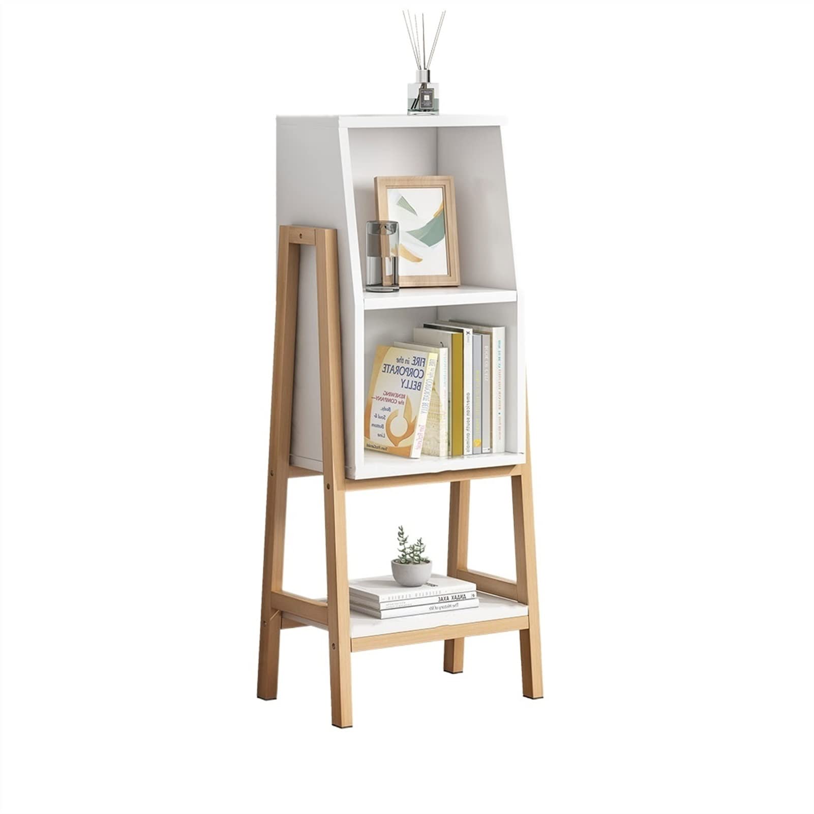 3-Tier Small Bookcase - Space Saving Floor to Ceiling Bookshelf for Home Office, Living Room & Bedroom - Compact Storage Shelf for Books, Decor & Office Supplies