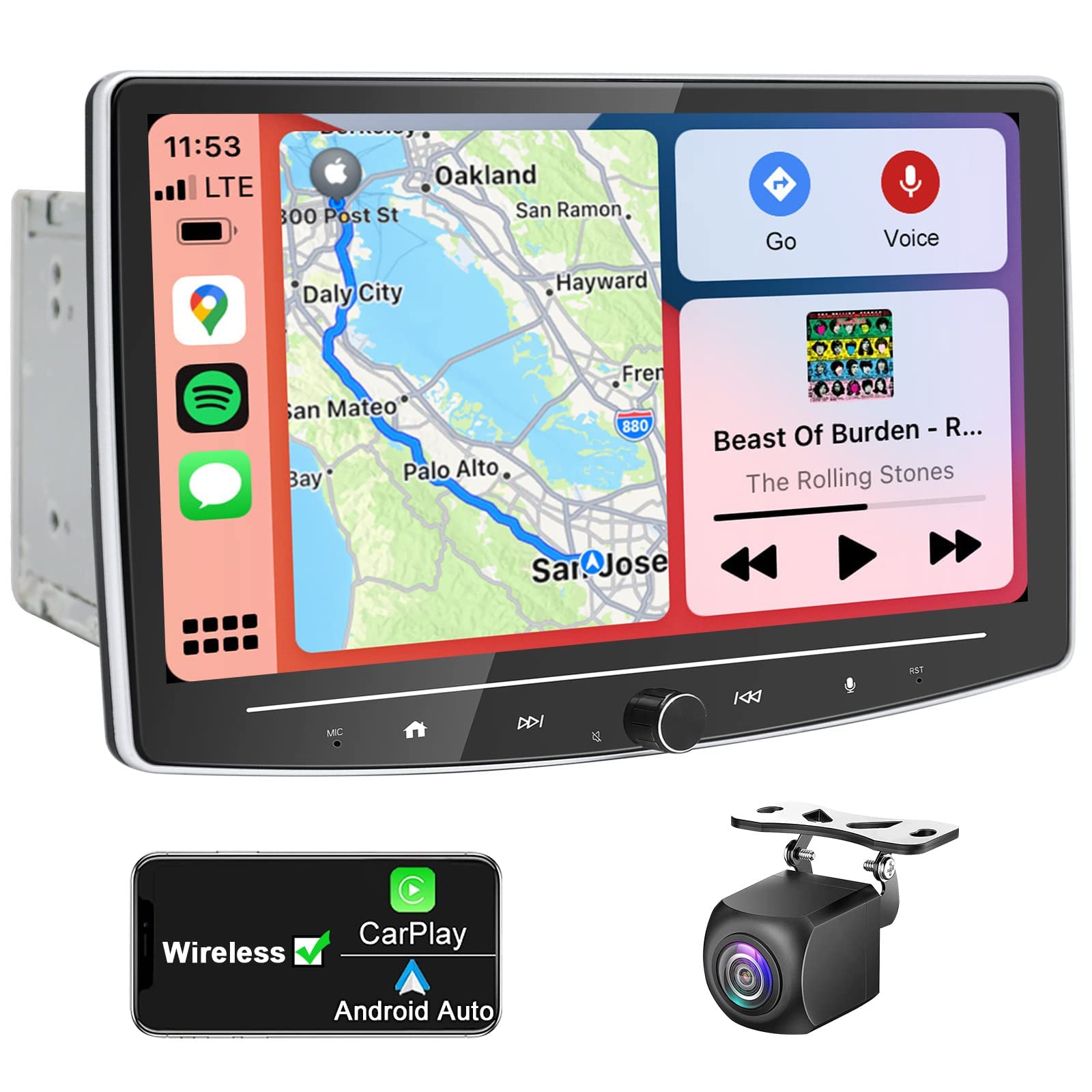 10 Inch Double Din Car Stereo with Wireless CarPlay & Android Auto - Detachable Android Car Radio, GPS Navigation, Bluetooth, Backup Camera, WiFi, 2GB+32GB - Perfect for Road Trips & Daily Commuting