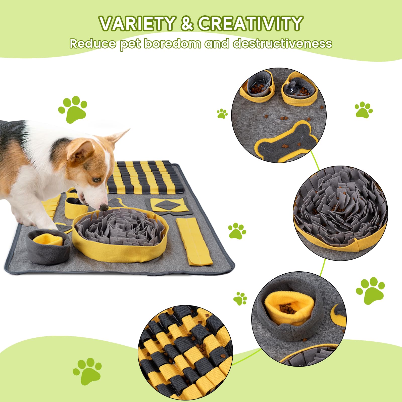 PAWSPURR Snuffle Mat for Dogs - Slow Feeding Puzzle Toy for Interactive Foraging, Scent Training & Stress Relief - Durable Pet Mat for All Breeds (Yellow, 80x50cm) - Perfect for Mealtime Enrichment & Indoor/Outdoor Play