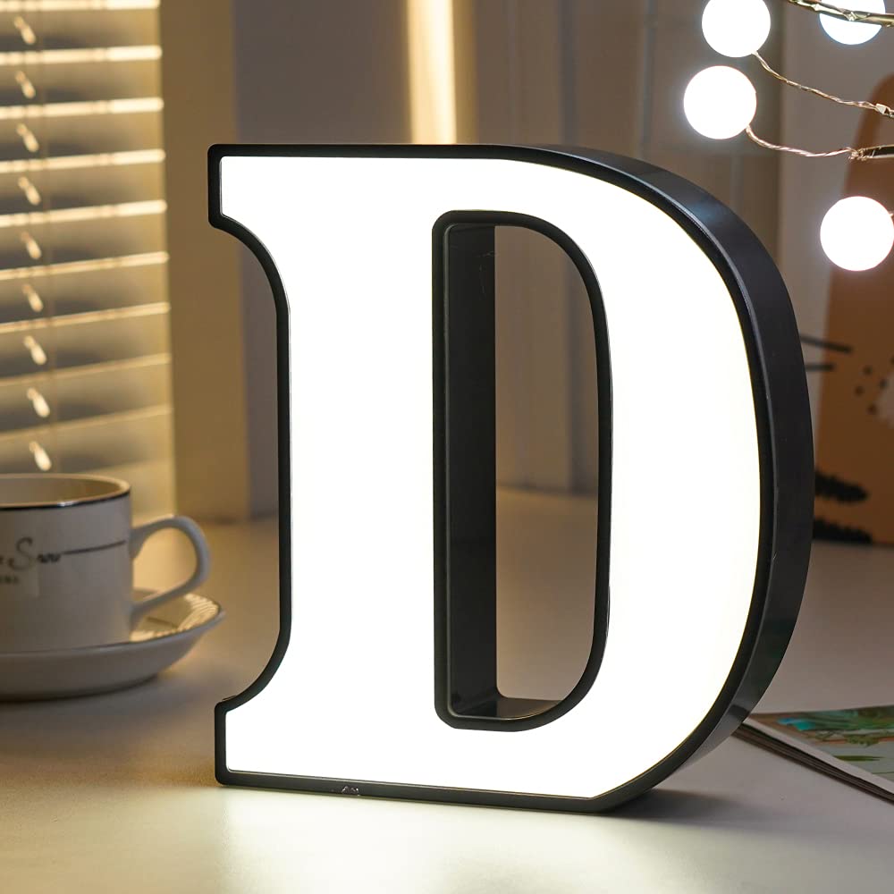 Byncceh LED Marquee Letter Lights - DIY Customizable Alphabet Signs with Dual DC Interface for Multi-Letter Connection (Letter D) - Perfect for Wedding, Birthday, Party, Bar, and Home Decorations