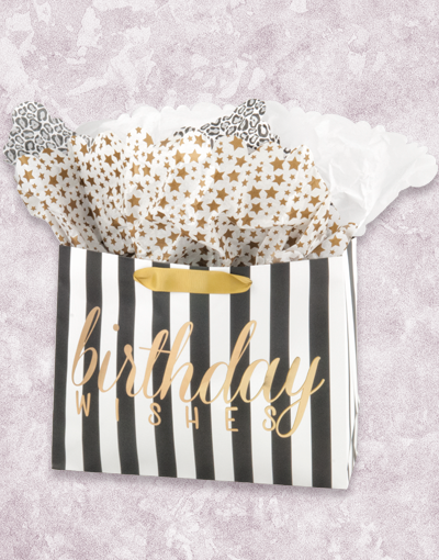 Premium Black Birthday Stripe Gift Bags - Bulk Party Favor Bags for Birthdays, Baby Showers & Special Events