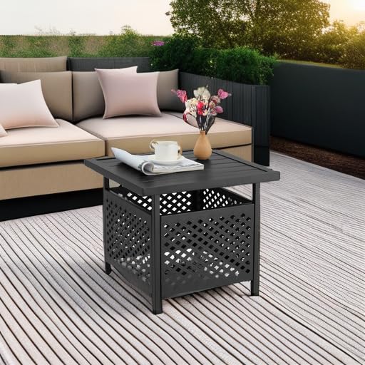 **AECOJOY Outdoor Side Table with Umbrella Hole - Durable Metal Patio Coffee Table for Garden, Poolside & Deck (1.58