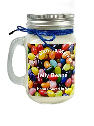 Soy Scented Candles - Handmade Aromatic Candles in Glass Jar (85-Hour Burn Time) | Perfect for Home Decor, Wedding Gifts, Birthday Party & Romantic Dinner | Jelly Beans Fragrance, 12oz | Relaxation & Stress Relief