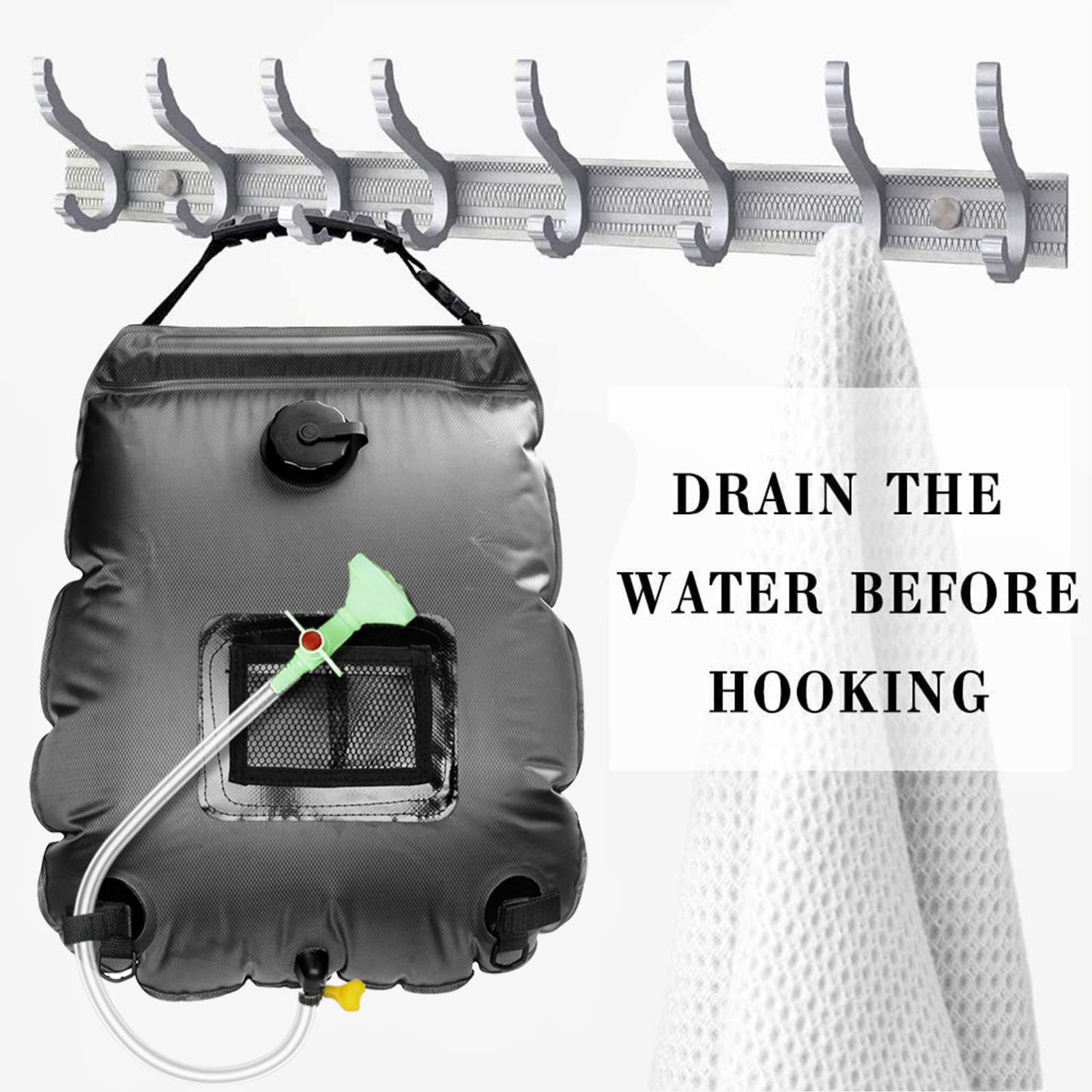 5 Gallon Solar Shower Bag for Camping - 20L Portable Outdoor Shower with Removable Hose & On/Off Switchable Shower Head - Perfect for Beach, Hiking, RV Trips and Emergency Preparedness