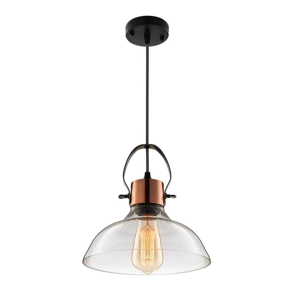 Vintage Industrial Edison Glass Pendant Light - Classic Dome Ceiling Fixture with Copper Finish for Dining Room, Foyer, Living Room, Cafe & Bar | Perfect for Farmhouse, Loft & Industrial Decor