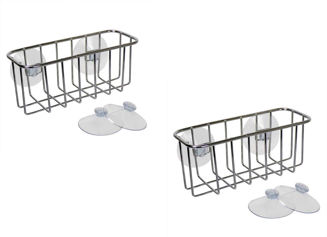 Stainless Steel Sink Caddy Organizer with Strong Suction Cups - 2 Pack Sponge & Soap Holder for Kitchen, Bathroom - Rustproof & Space Saving Storage Solution