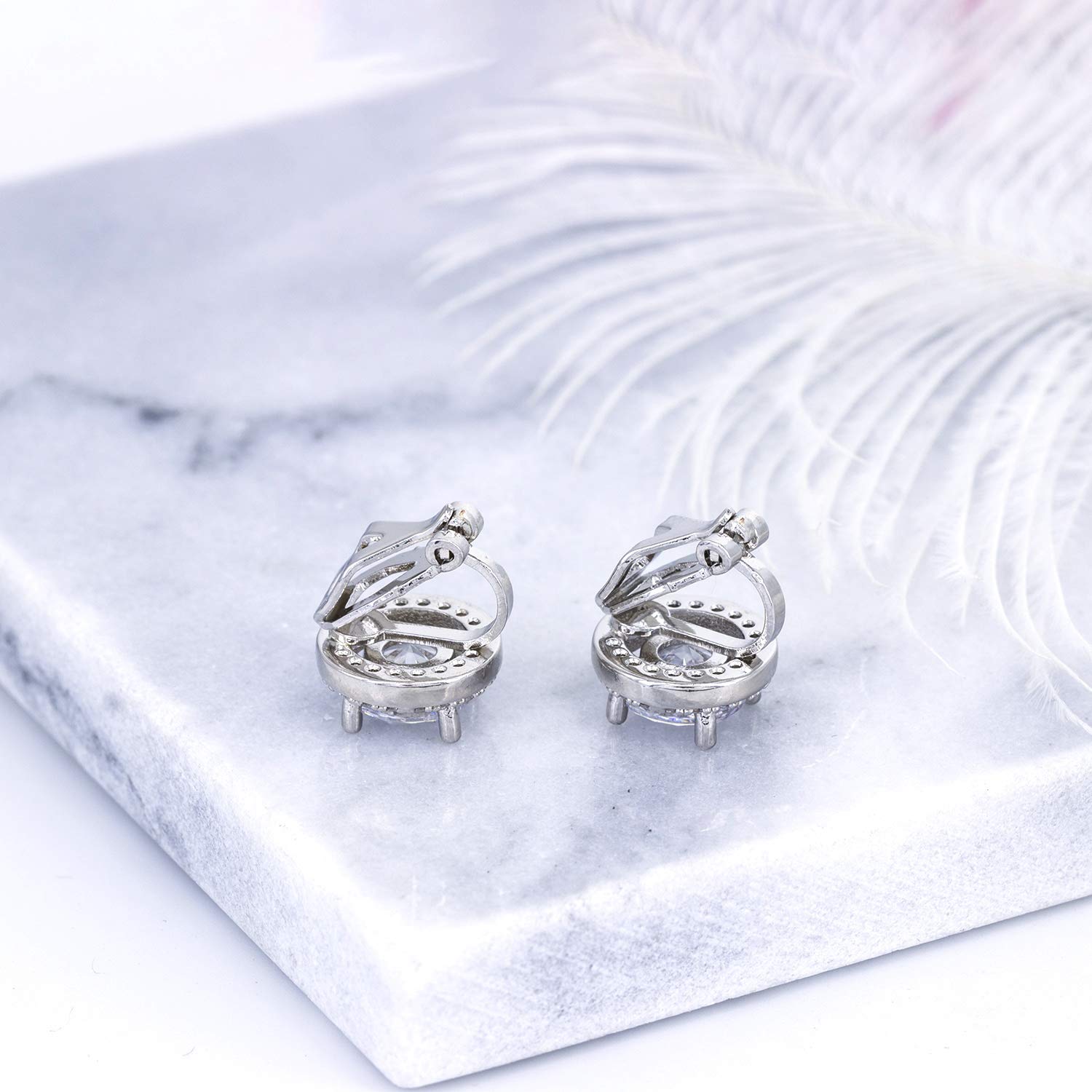 Shining 8mm Cubic Zirconia Round Clip On Earrings for Women - Non Pierced Elegant Stud Jewelry - Perfect for Weddings, Parties & Daily Wear