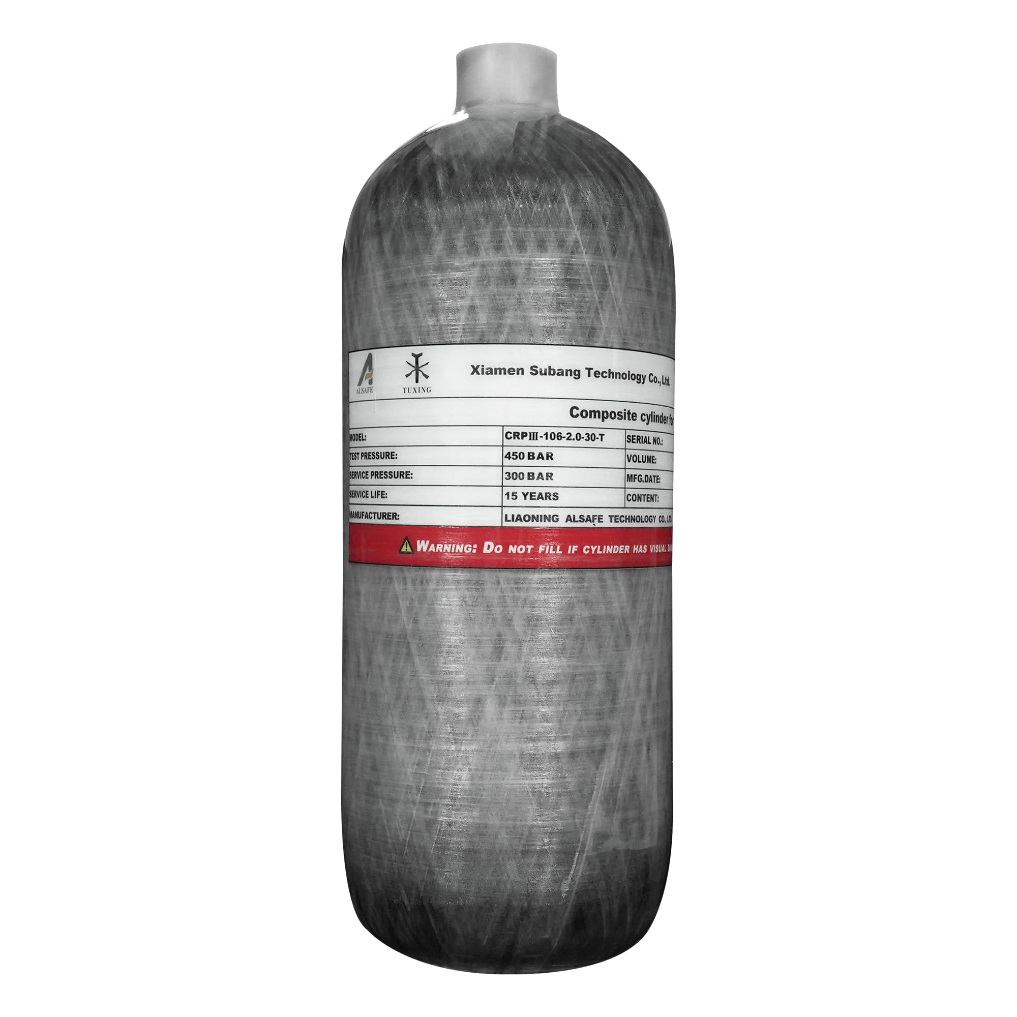 TUXING 2L 4500Psi Carbon Fiber High Pressure PCP Air Tank - 122Cu in 2000CC HPA Cylinder for PCP Air Rifles & Scuba Diving | Portable Composite Tank for Hunting, Paintball & Snorkeling Adventures