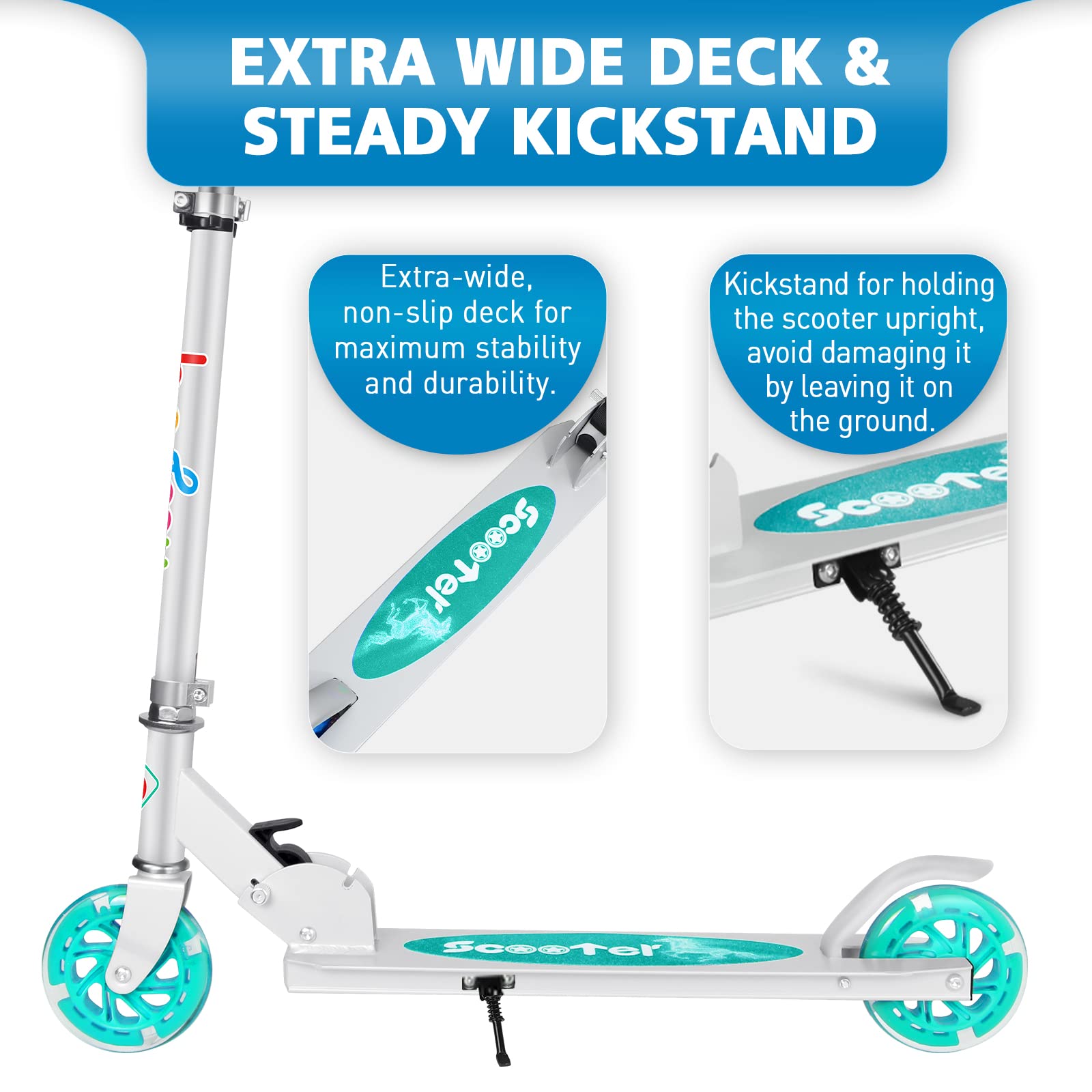 BELEEV V1 Kids Scooter - Foldable 2 Wheel Kick Scooter for Girls & Boys Ages 3-12, Adjustable Height, LED Light Up Wheels, Lightweight & Durable Frame with Kickstand - Perfect for Commuting, School, Park & Outdoor Fun