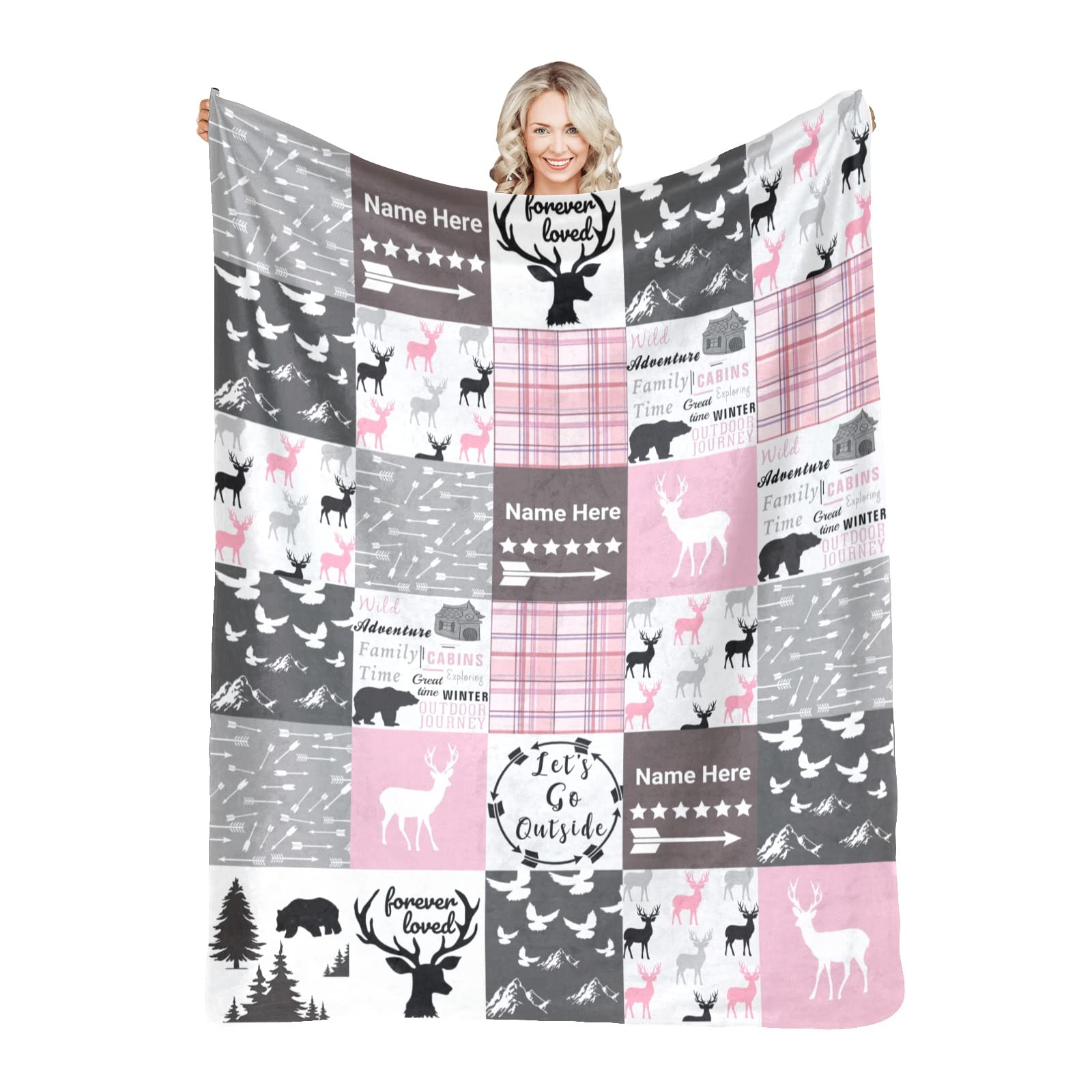 Custom Personalized Baby Blankets for Girls & Boys - Soft Cute Shark & Woodland Animals Design with Name - Perfect Baby Shower, Birthday, Christmas Gift for Newborns (Great for Nursery, Stroller & Photo Shoots)