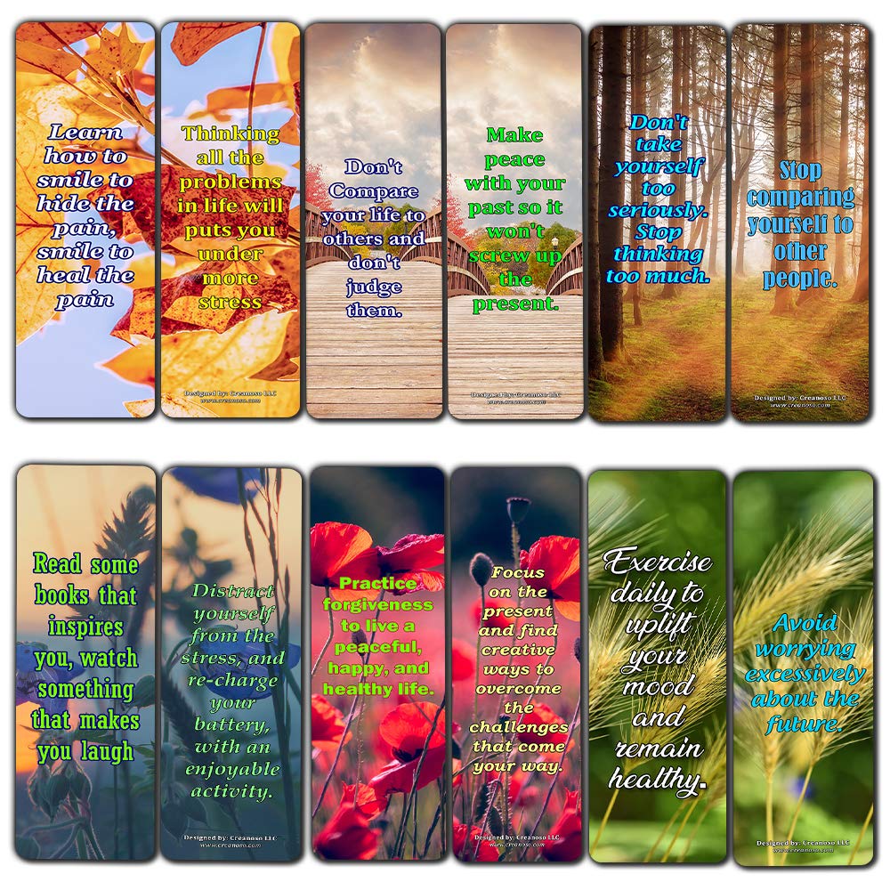 How to Be Happy Despite Circumstances - 12-Pack Inspirational Bookmarks for Men, Women & Teens - 6 Unique Designs - Premium Gift for Readers, Book Lovers & Students - Perfect for Daily Motivation, Gifts & Classroom Use