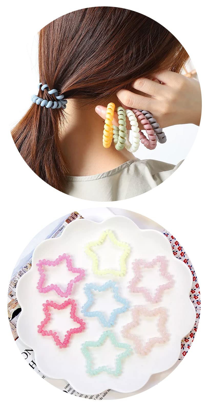 Elastic Spiral Hair Bands for Women & Girls - 12 Pack Multicolor Stretchy Telephone Wire Hair Ties for Ponytails, Braids & Everyday Use