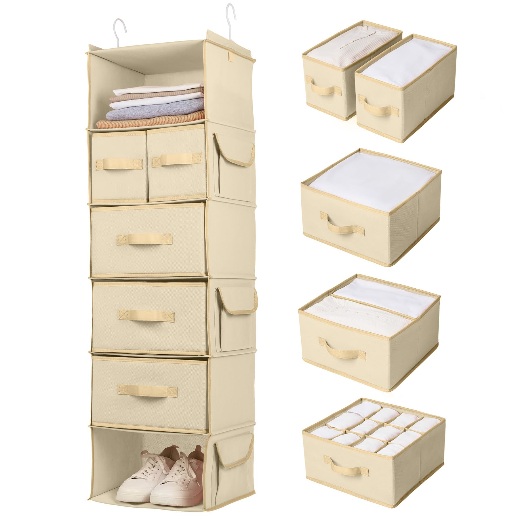 SMIRLY 6-Tier Hanging Closet Organizer with Storage Shelves - Foldable Wardrobe Organizer with 2 Heavy-Duty Hooks for Bedroom, Nursery, Closet & Home Storage | Perfect for Clothes, Toys & Accessories Organization