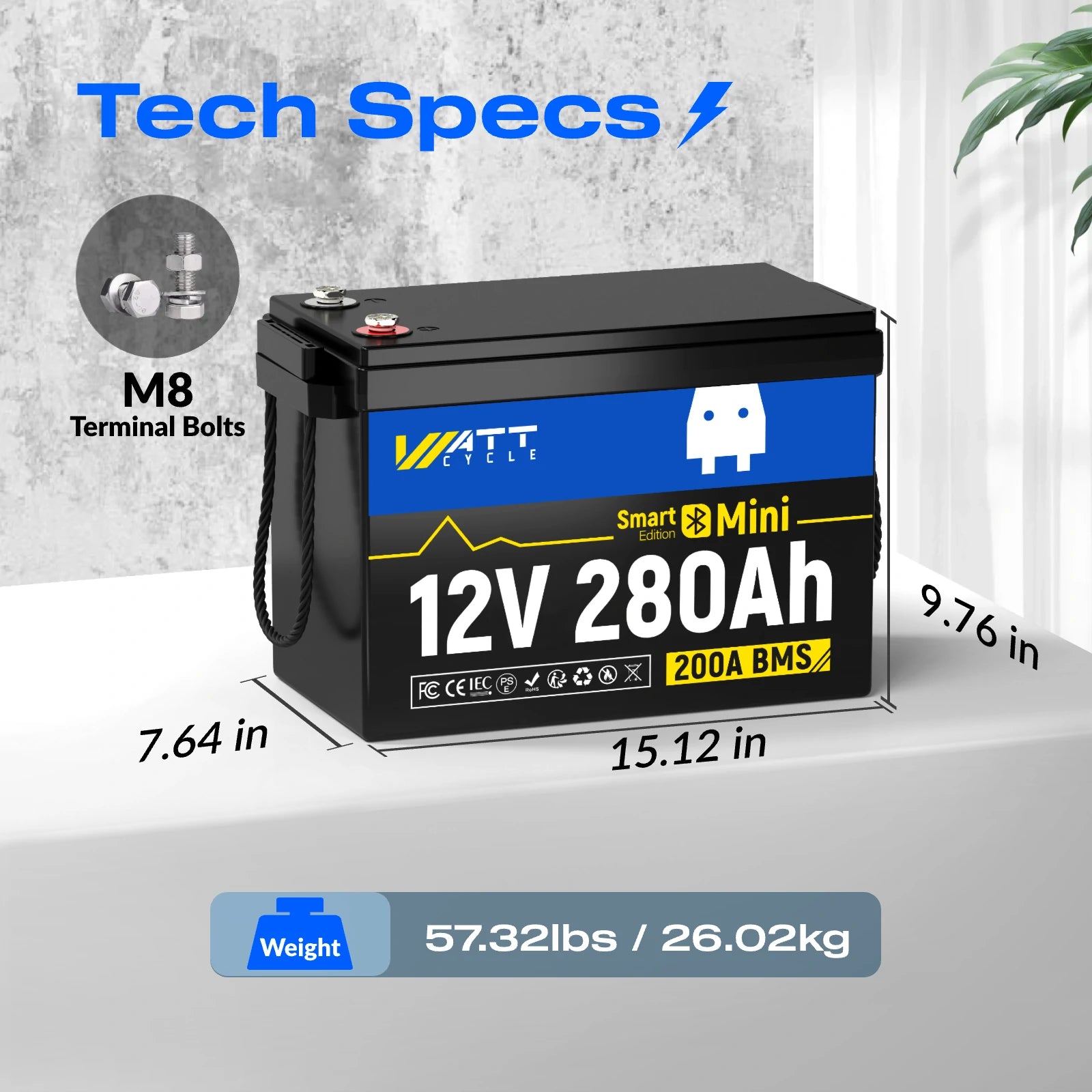 24V 280Ah MINI LiFePO4 Lithium Battery with Bluetooth Monitoring - Perfect for Solar Power Systems, RVs, Marine & Off-Grid Applications