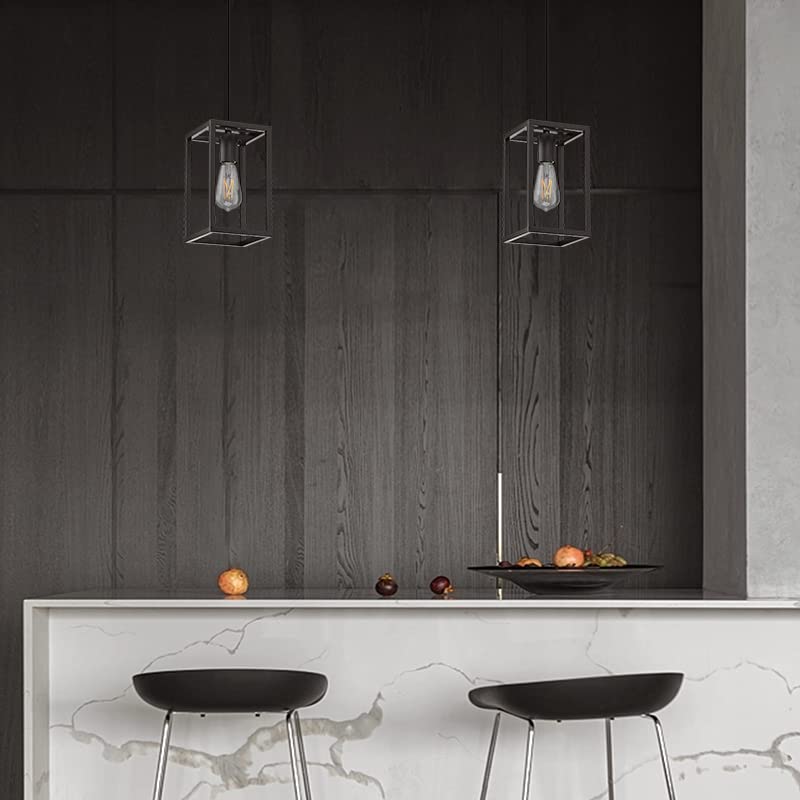 3 Pack Adjustable Rustic Farmhouse Pendant Lights - Metal Cage Mini Hanging Light Fixtures for Kitchen Island, Dining Room, Cafe & Bar - Oil Rubbed Bronze Finish - Perfect for Home Decor & Commercial Spaces