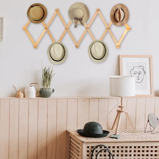 Expandable Wooden Coat & Hat Rack - 16 Peg Hooks, Natural (2 Pack) - Perfect for Entryway & Bedroom Organization