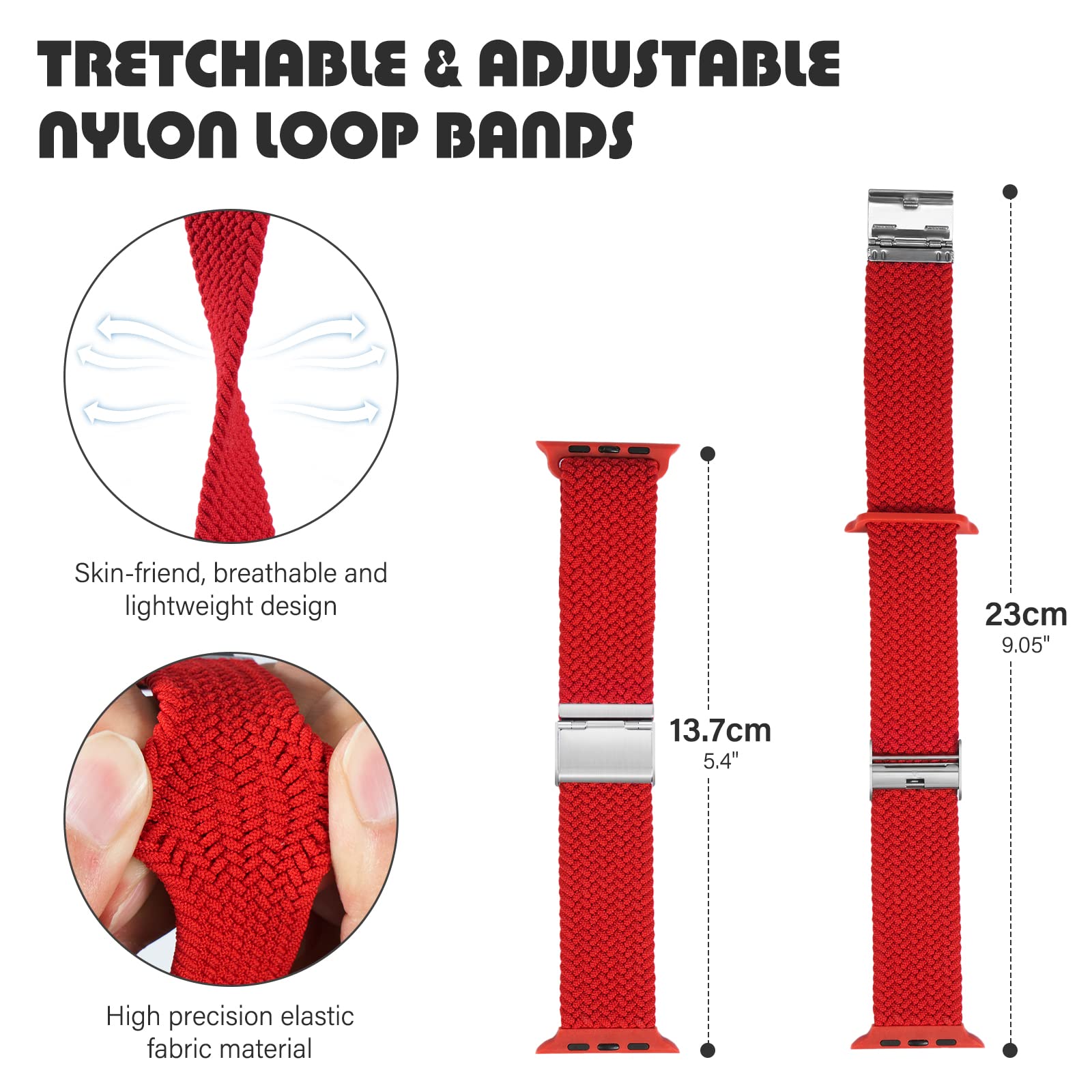 Braided Nylon Apple Watch Bands for Series 9/8/7/6/5/4/3/2/SE/Ultra/Ultra 2 - Adjustable, Breathable Replacement Strap for 38mm/40mm/41mm/42mm/44mm/45mm/49mm - Perfect for Workouts, Running & Everyday Wear