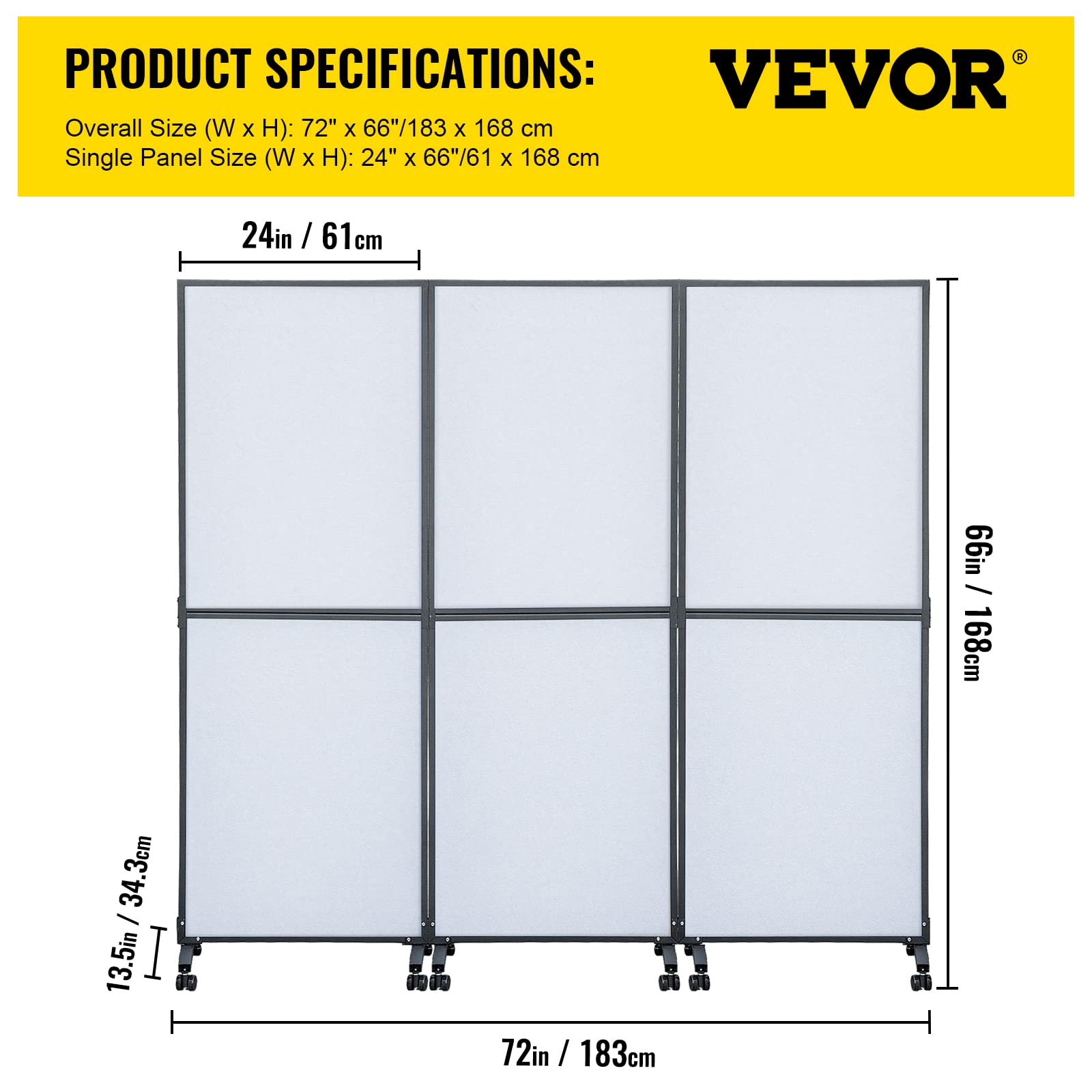 VEVOR 5.5 ft Folding Room Divider - 3 Panel Portable Privacy Screen for Office, Library, School - Soundproof Partition with Cool Gray Finish - Perfect for Workspace Separation, Study Areas & Home Privacy