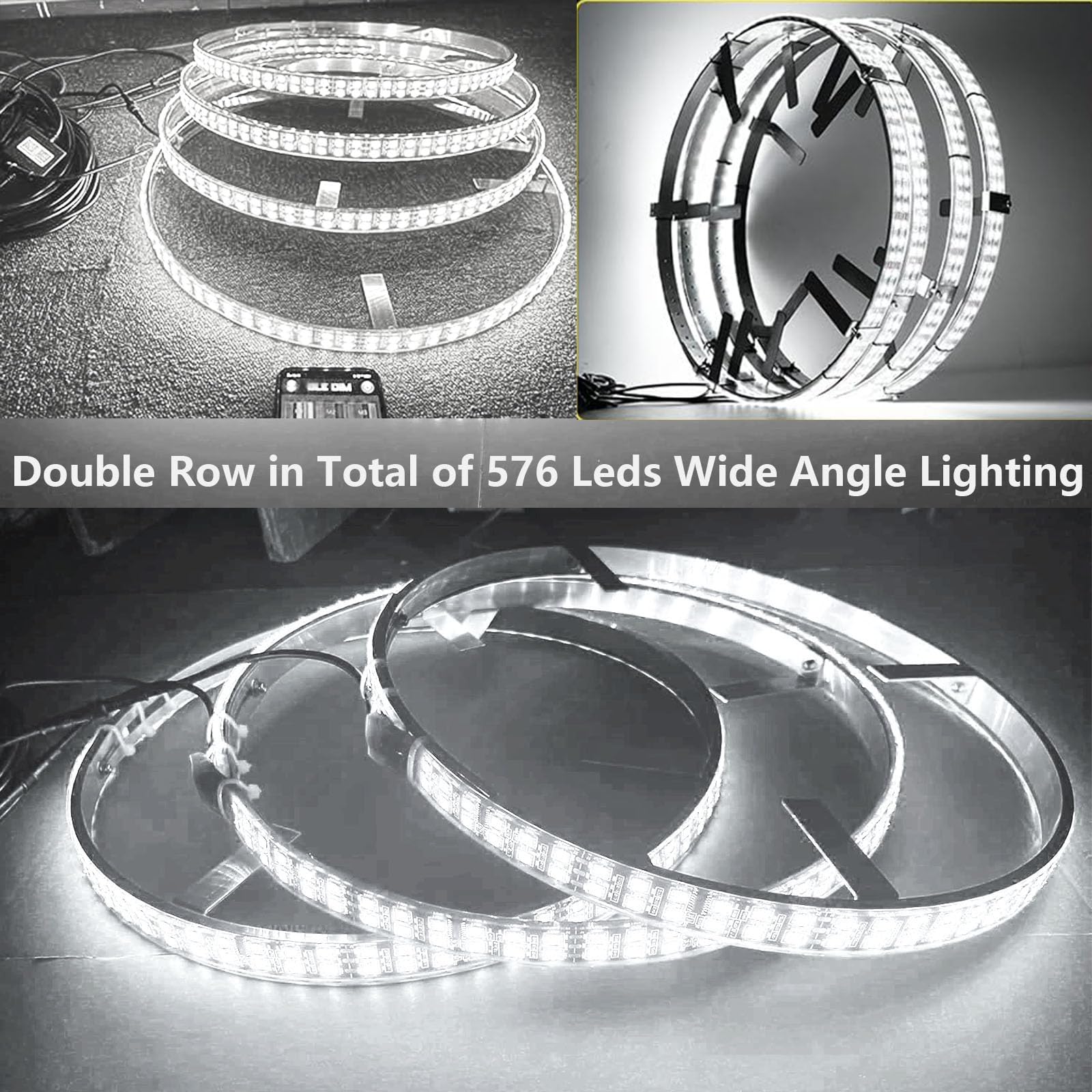 15.5 Inch 576 LED Pure White Wheel Ring Lights - Super Bright Double Row Waterproof Tire Rim Light Kit with RF Remote Control for Trucks, Cars, Off-Road Pickups - Perfect for Night Driving, Car Shows & Off-Road Adventures