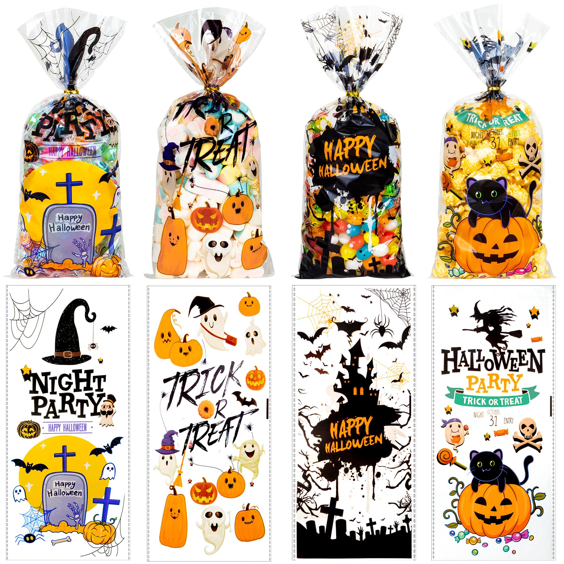 Halloween Treat Bags 100pcs - Snack & Cookie Packaging for Parties